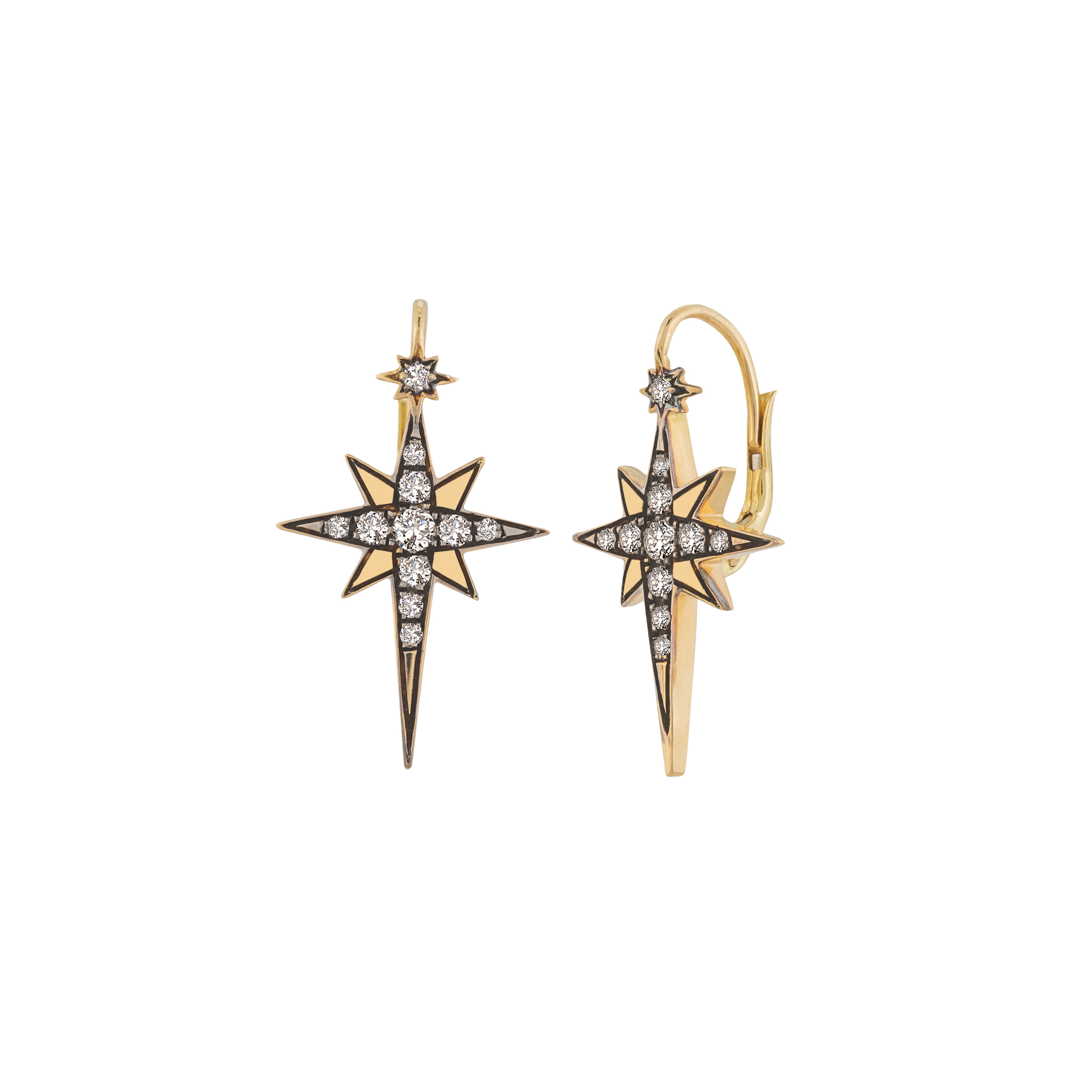 18k yellow gold diamond star Astraea North Star earrings by Venyx Tiny Gods