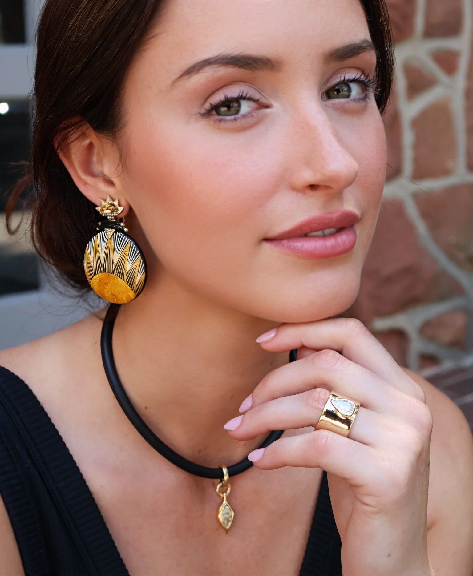 Straw Marquetry Sun Earrings with Citrines Silvia Furmanovich tiny gods