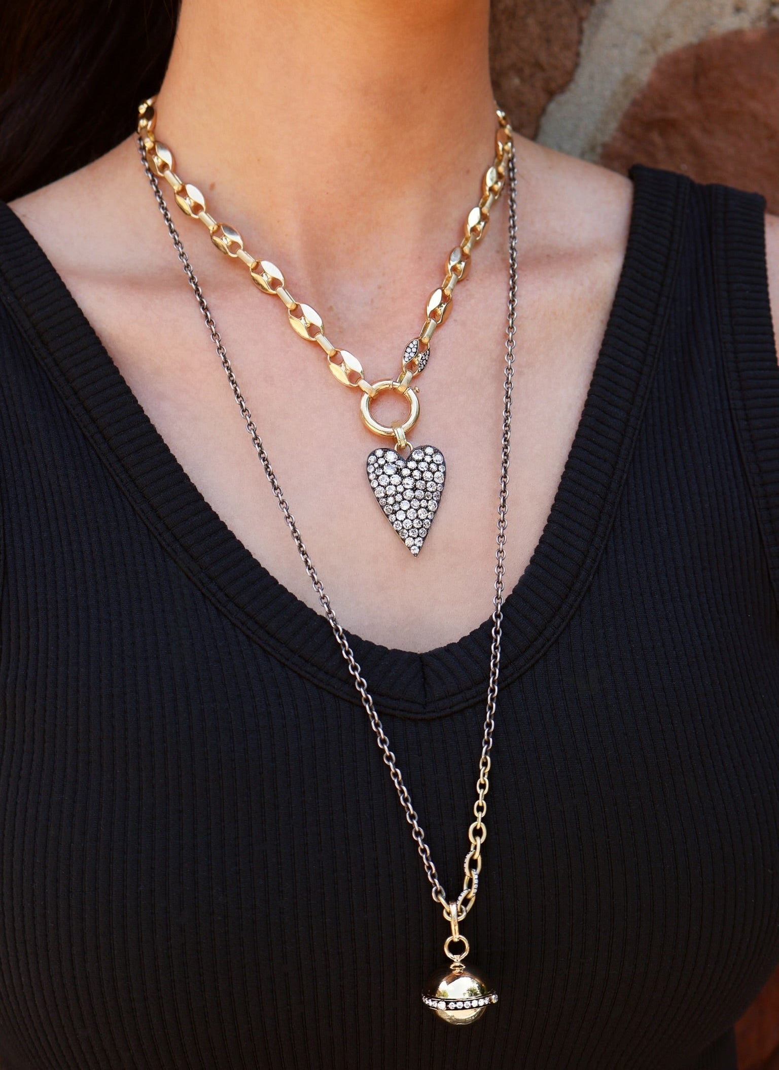 sylva cie pave diamond rhodium gold heart pendant charm tiny gods