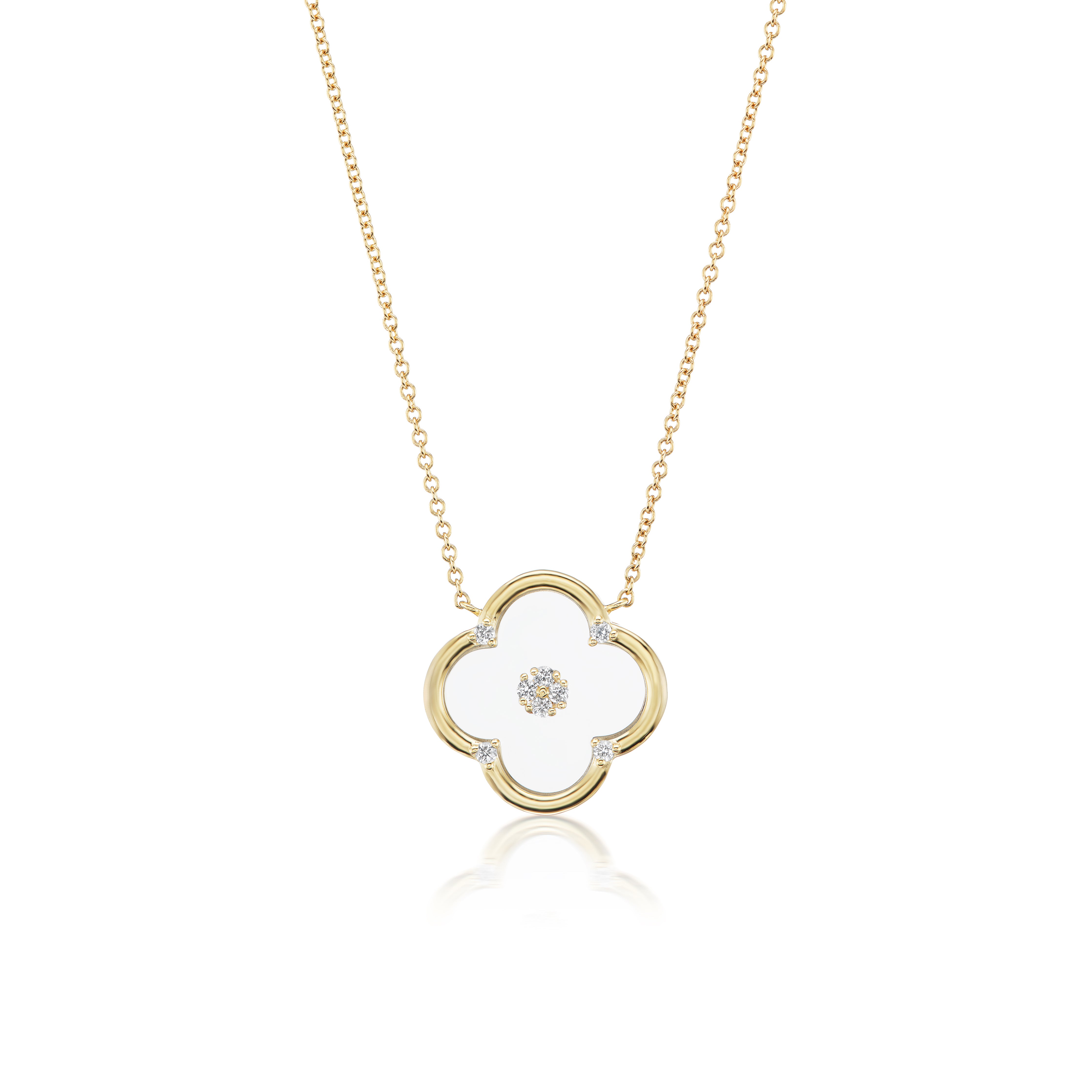 Tiny Gods clover glass pendant with diamonds and yellow gold