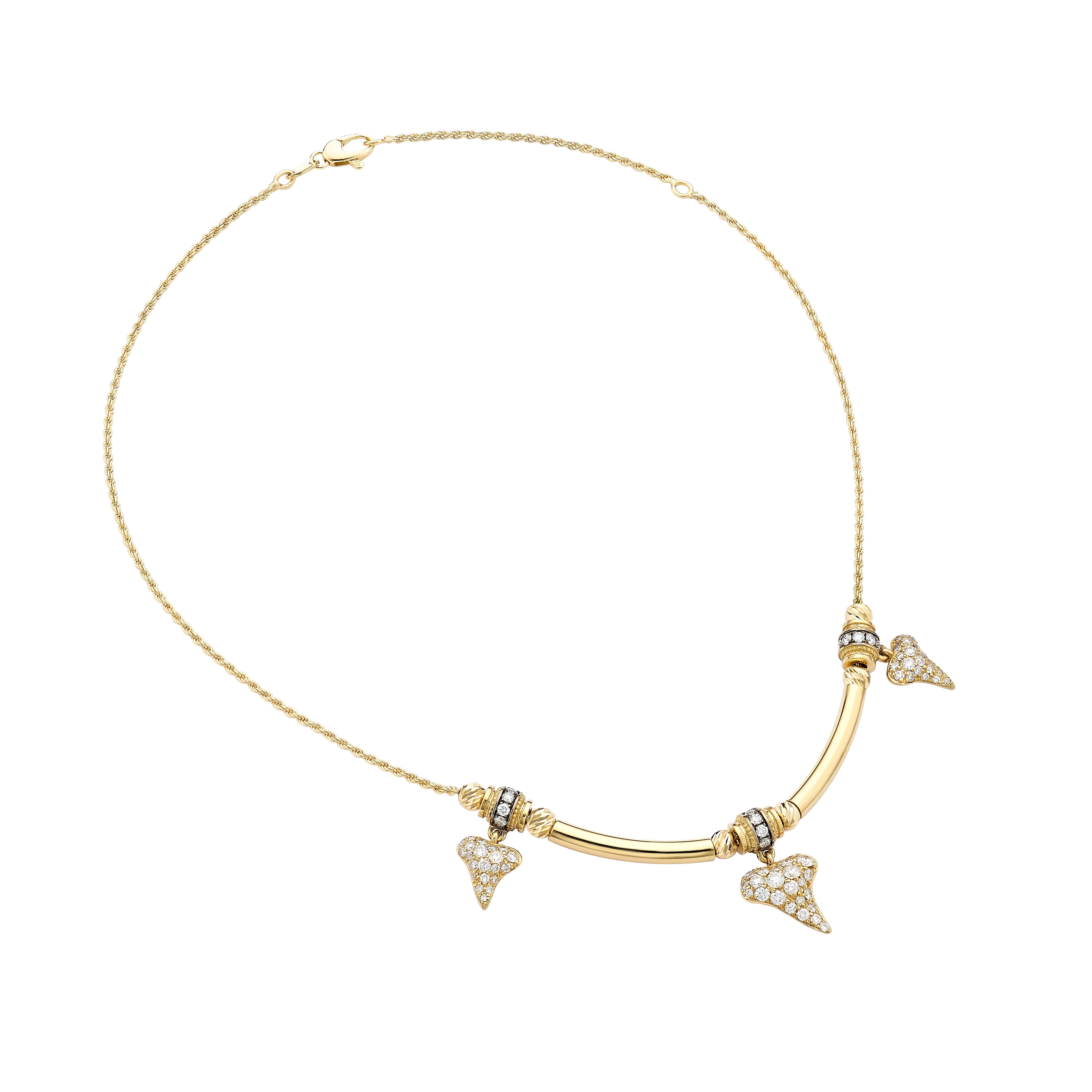 18k yellow gold sharkie diamond pave shark tooth pendant necklace by Venyx Tiny Gods