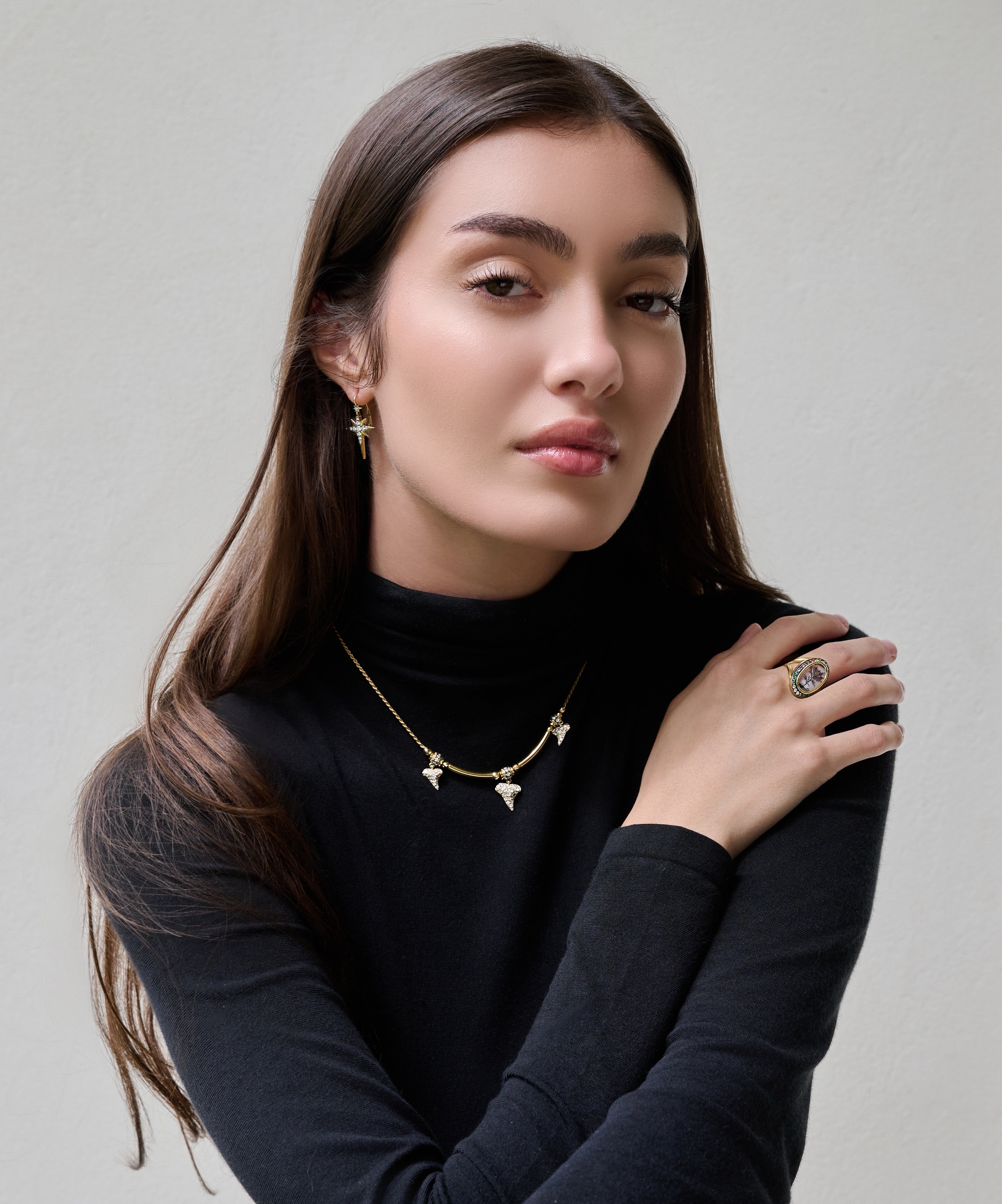 18k yellow gold sharkie diamond pave shark tooth pendant necklace by Venyx Tiny Gods