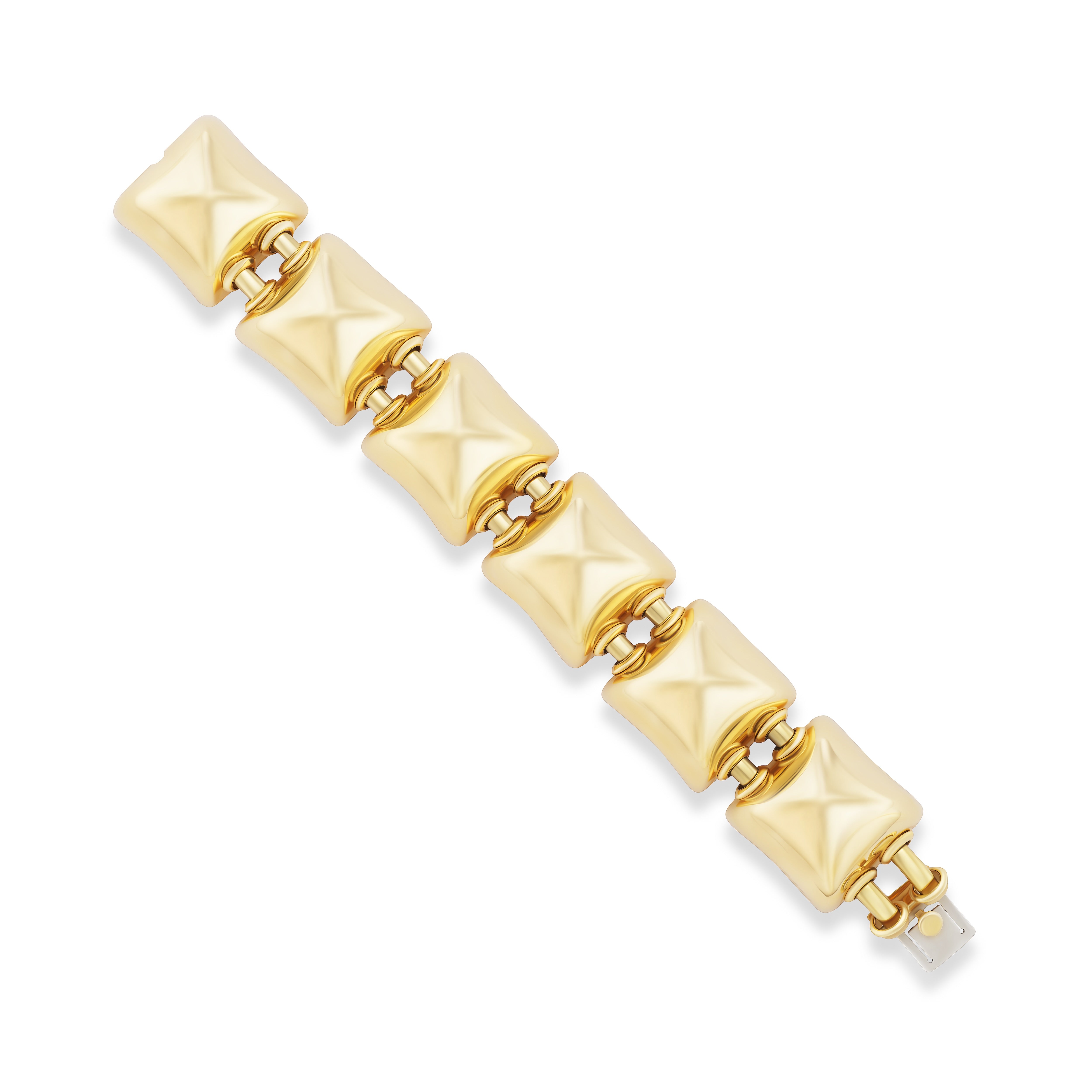 18k yellow gold vintage seaman schepps domed pyramid chunked linked laced bracelet Tiny Gods
