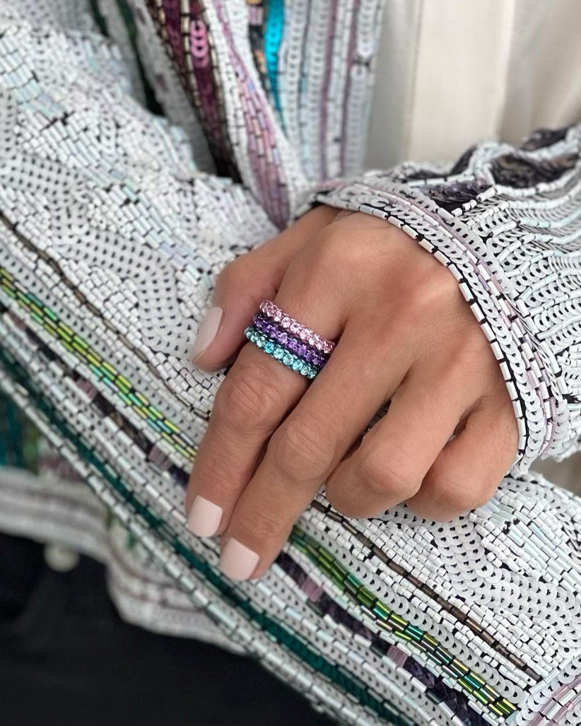 18K Three Sided Swiss Blue Topaz Ring by Graziela at Tiny Gods on model