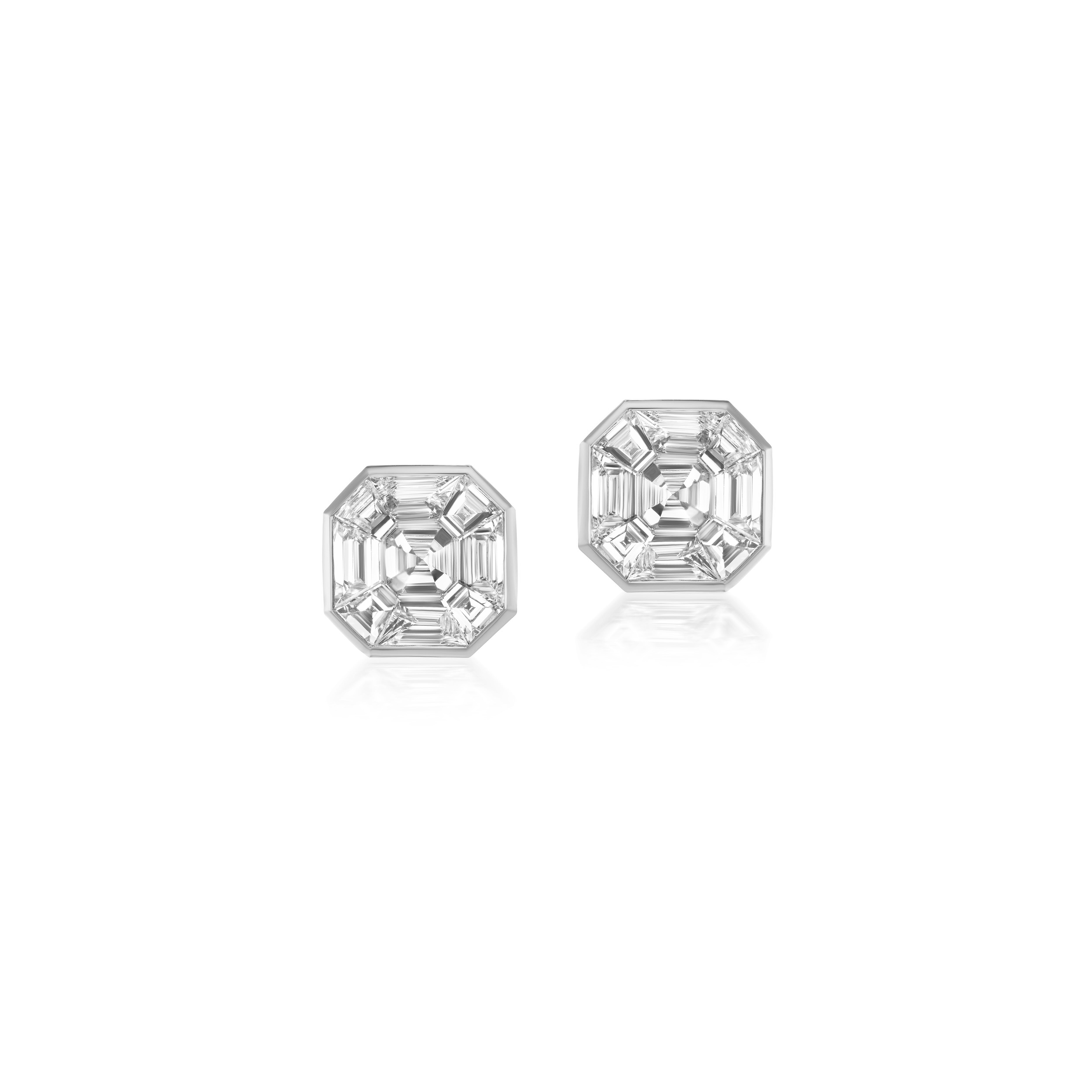 18k white gold illusion diamond asscher cut stud earrings Tiny Gods