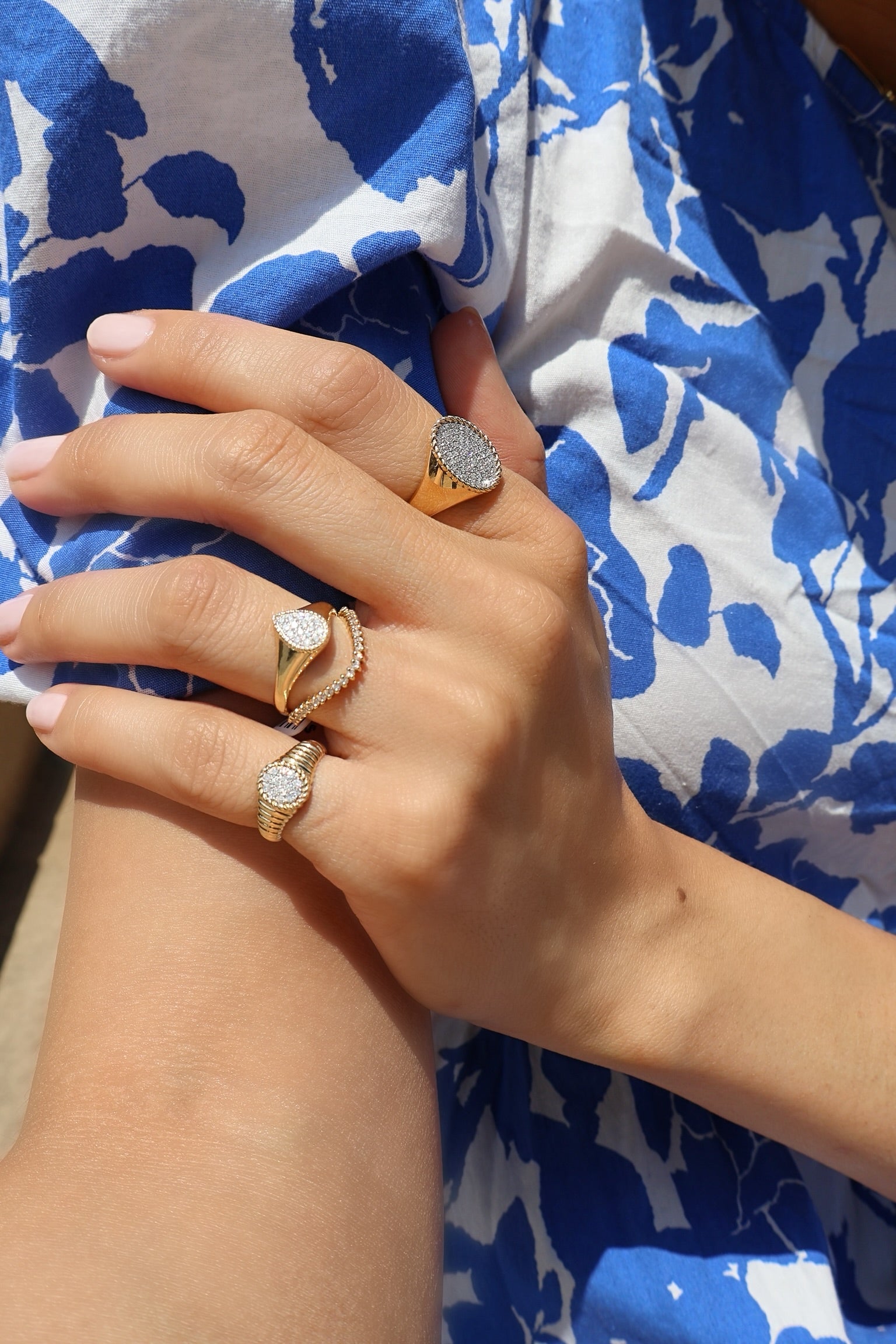 9k yellow gold baby oval diamond chevaliere ring by Yvonne Leon Tiny Gods