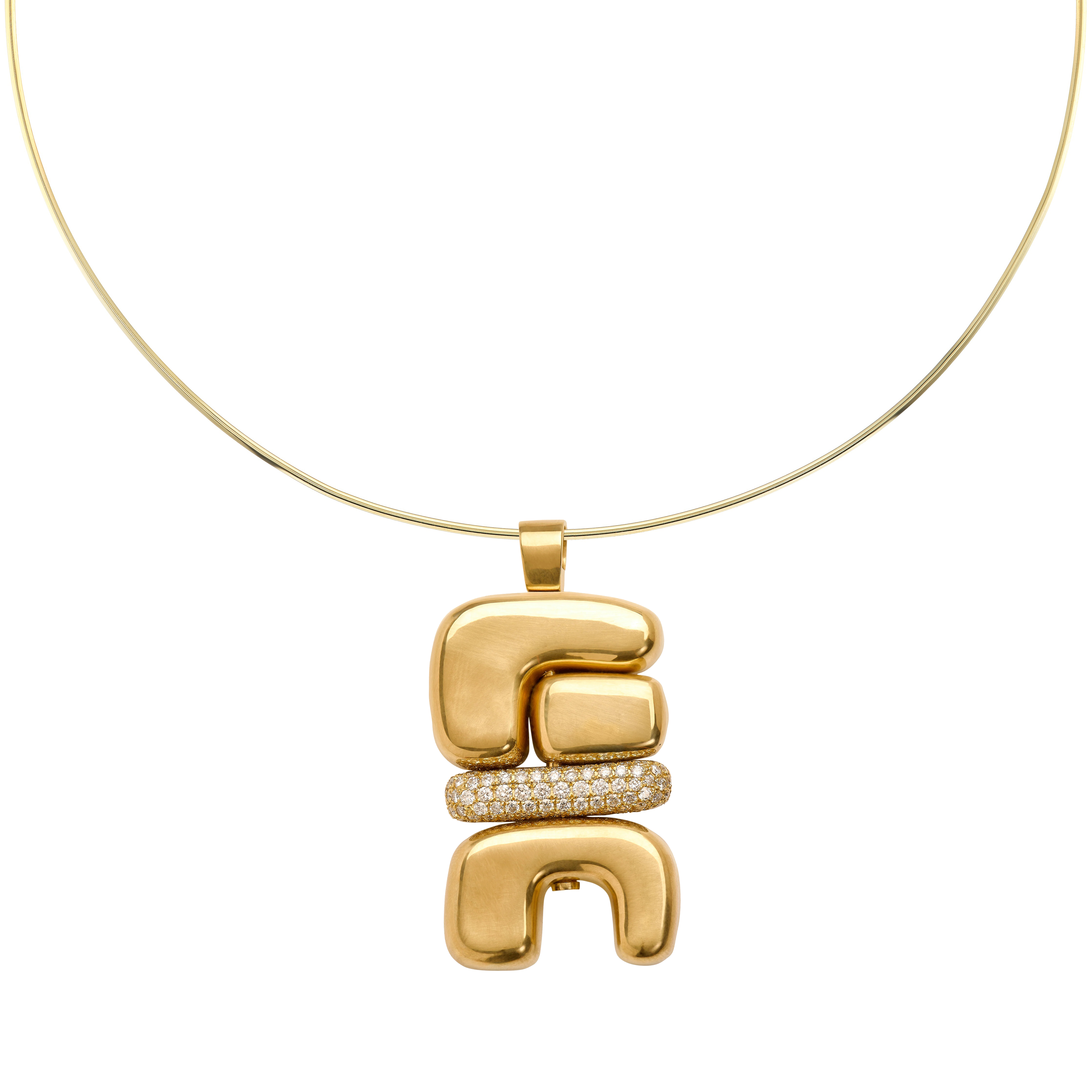 18k yellow gold air diamond totem pendant by Joelle Kharrat on Tork wire choker Tiny Gods