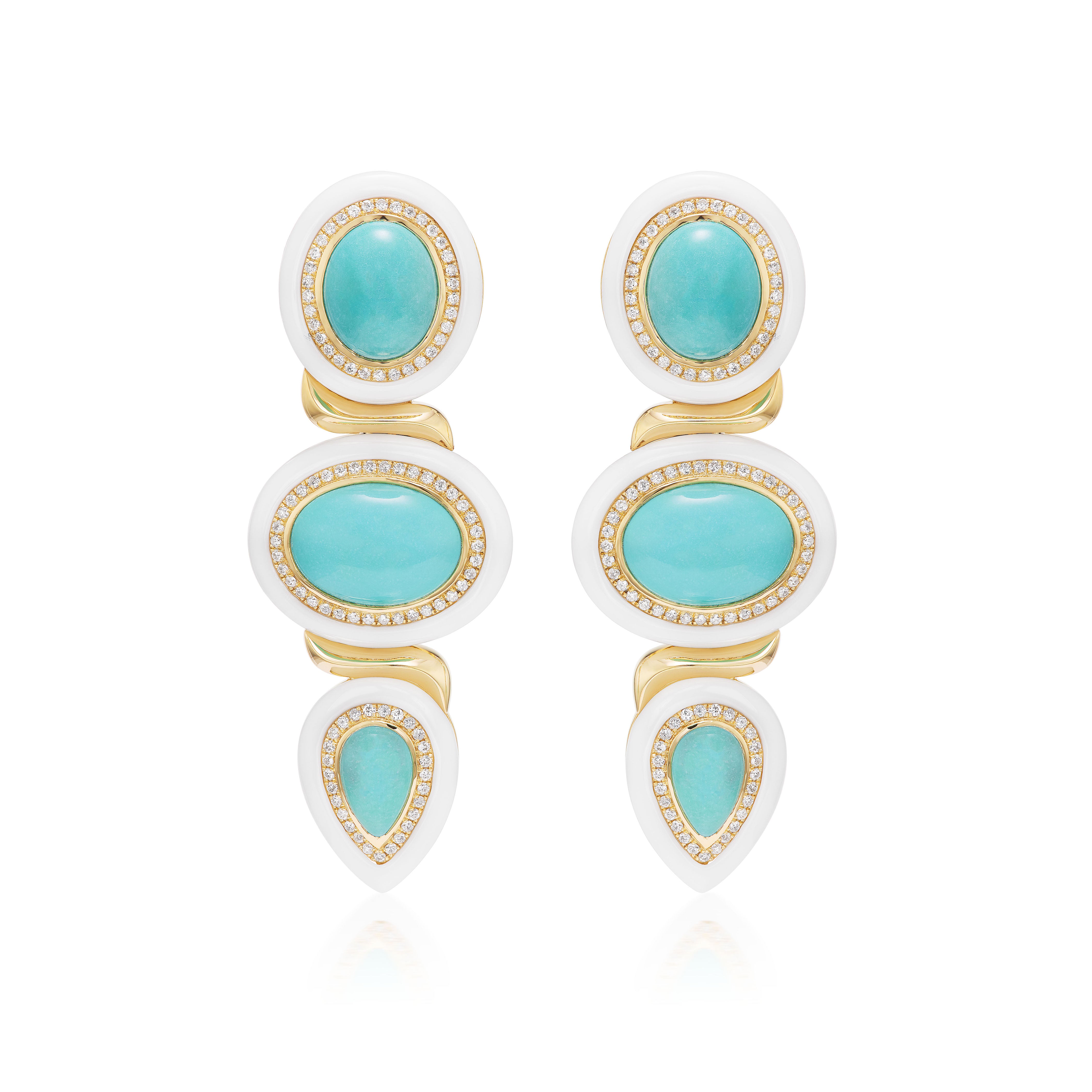 18k yellow gold white onyx Amalfi Earrings with Sleeping Beauty Turquoise by Sorellina tiny gods one of a kind sale