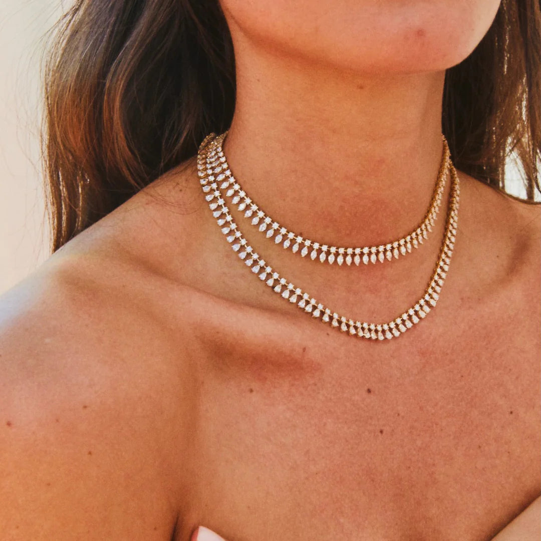 18k yellow gold round and marquis diamond shaker necklace choker by Anita Ko Tiny Gods