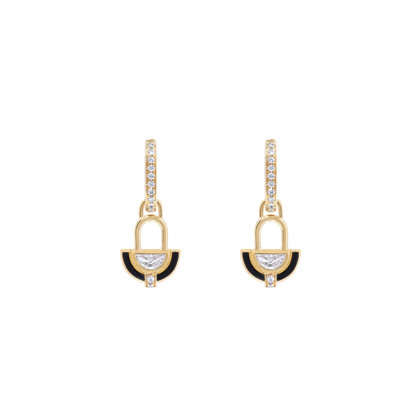 18k yellow gold diamond Sophia jet black pendant drop earrings by State Property Tiny Gods