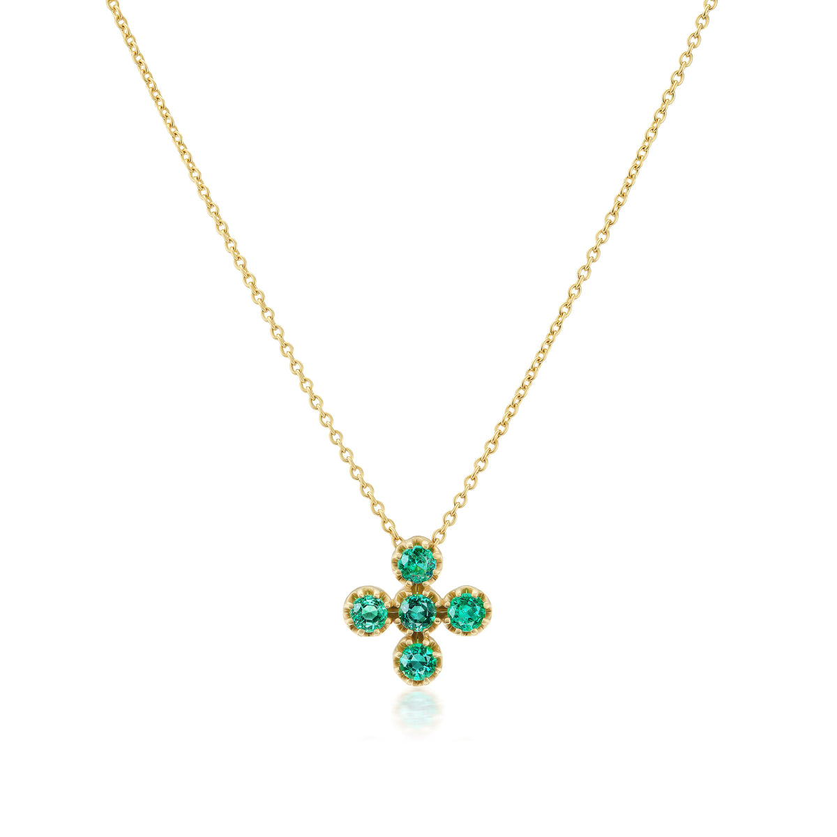 18k yellow gold 5 round emerald cross pendant by Arman Sarkisyan Tiny Gods