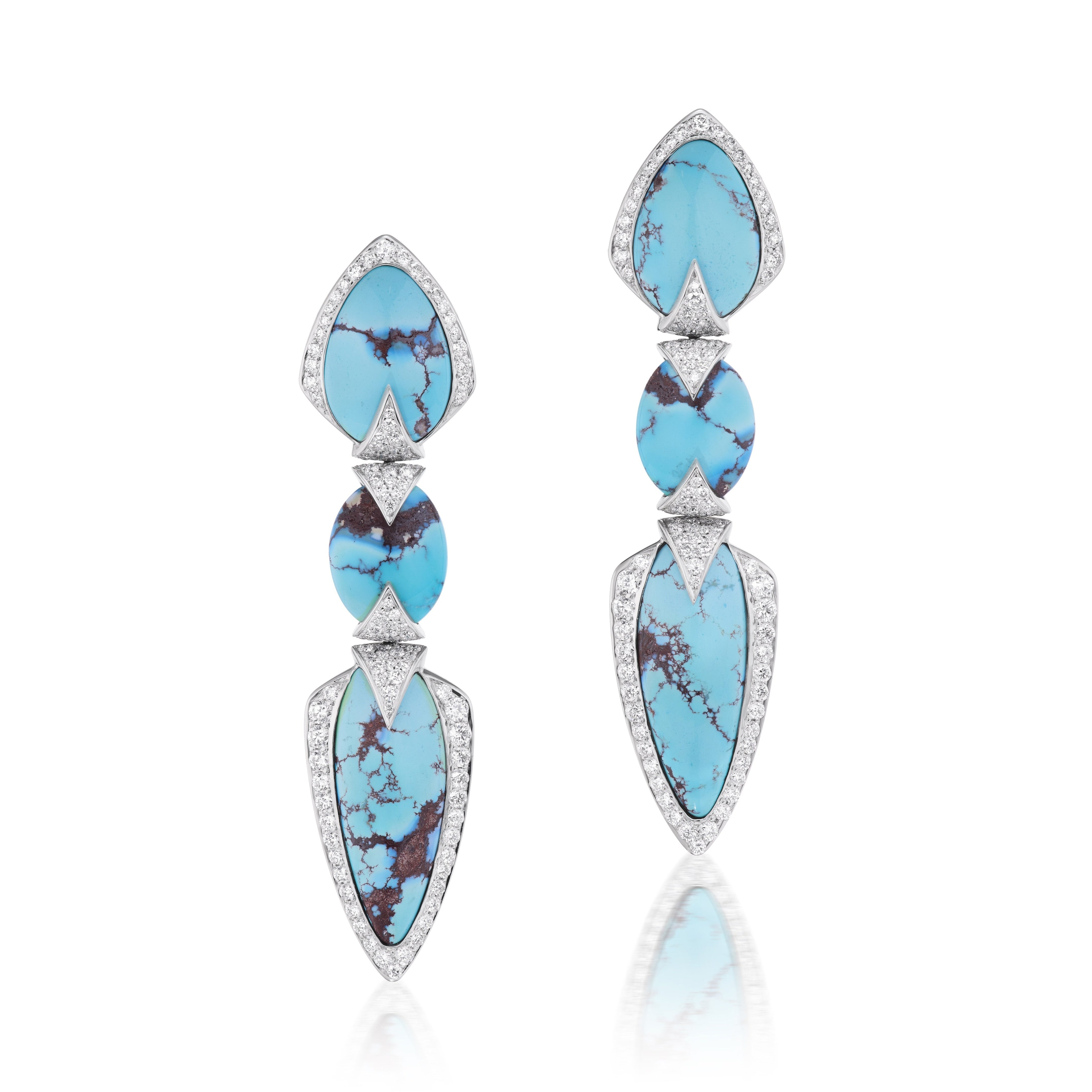 18k white gold diamond tiered lavender turquoise statement earrings by Arunashi Tiny Gods