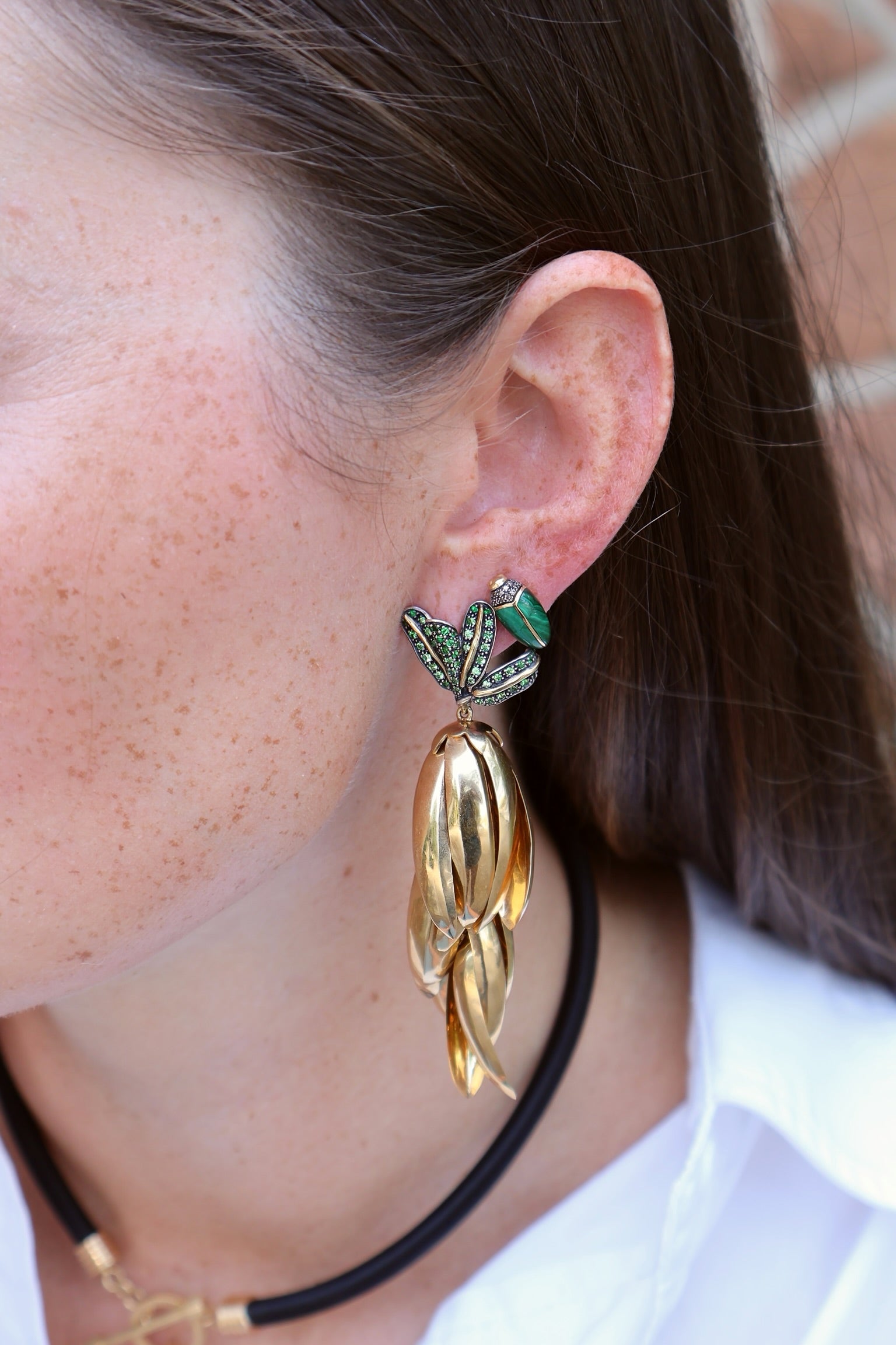 18k yellow gold green monkey banana bunch earrings by Bibi Van Der Velden Tiny Gods