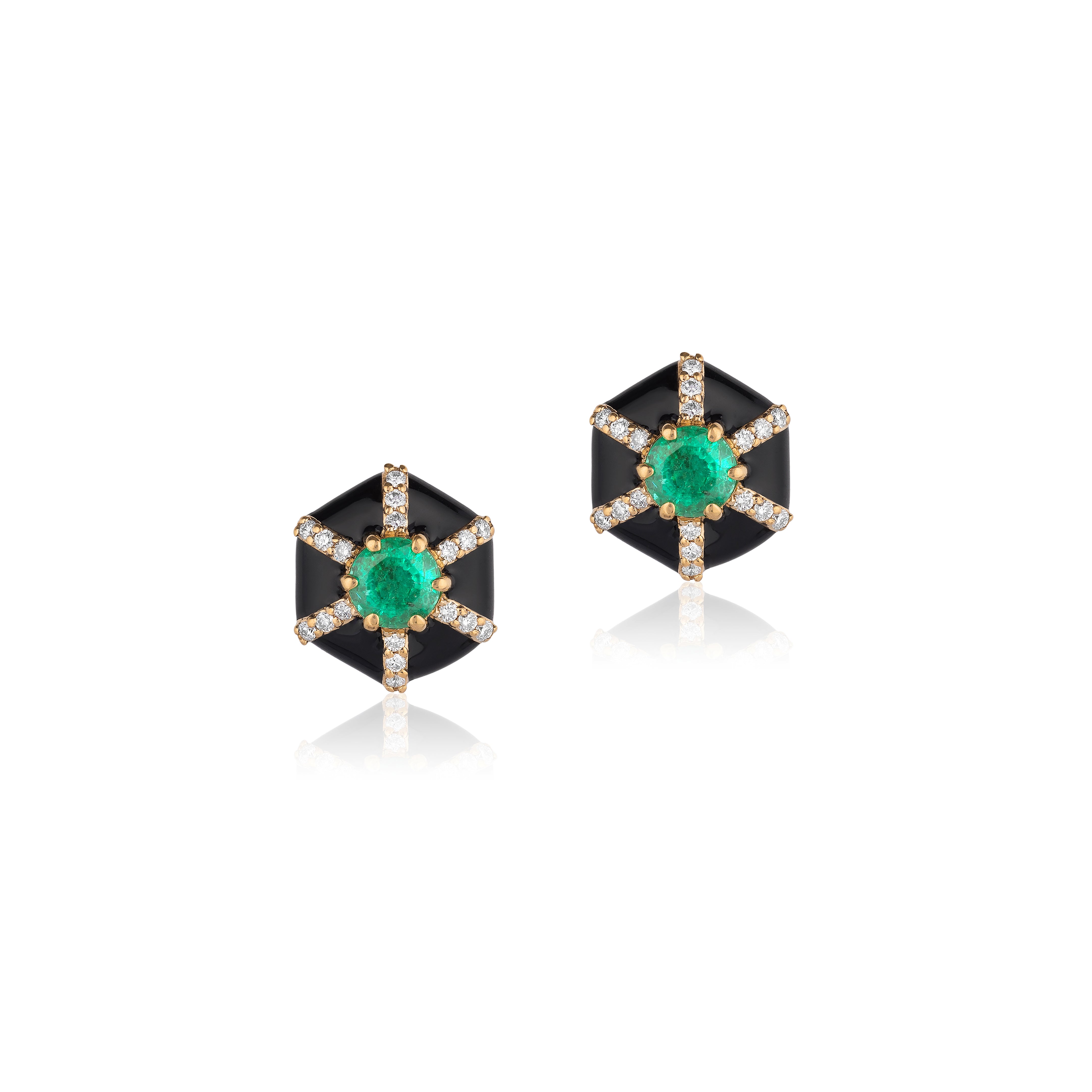black enamel emerald queen hexagon stud goshwara tiny gods earrings