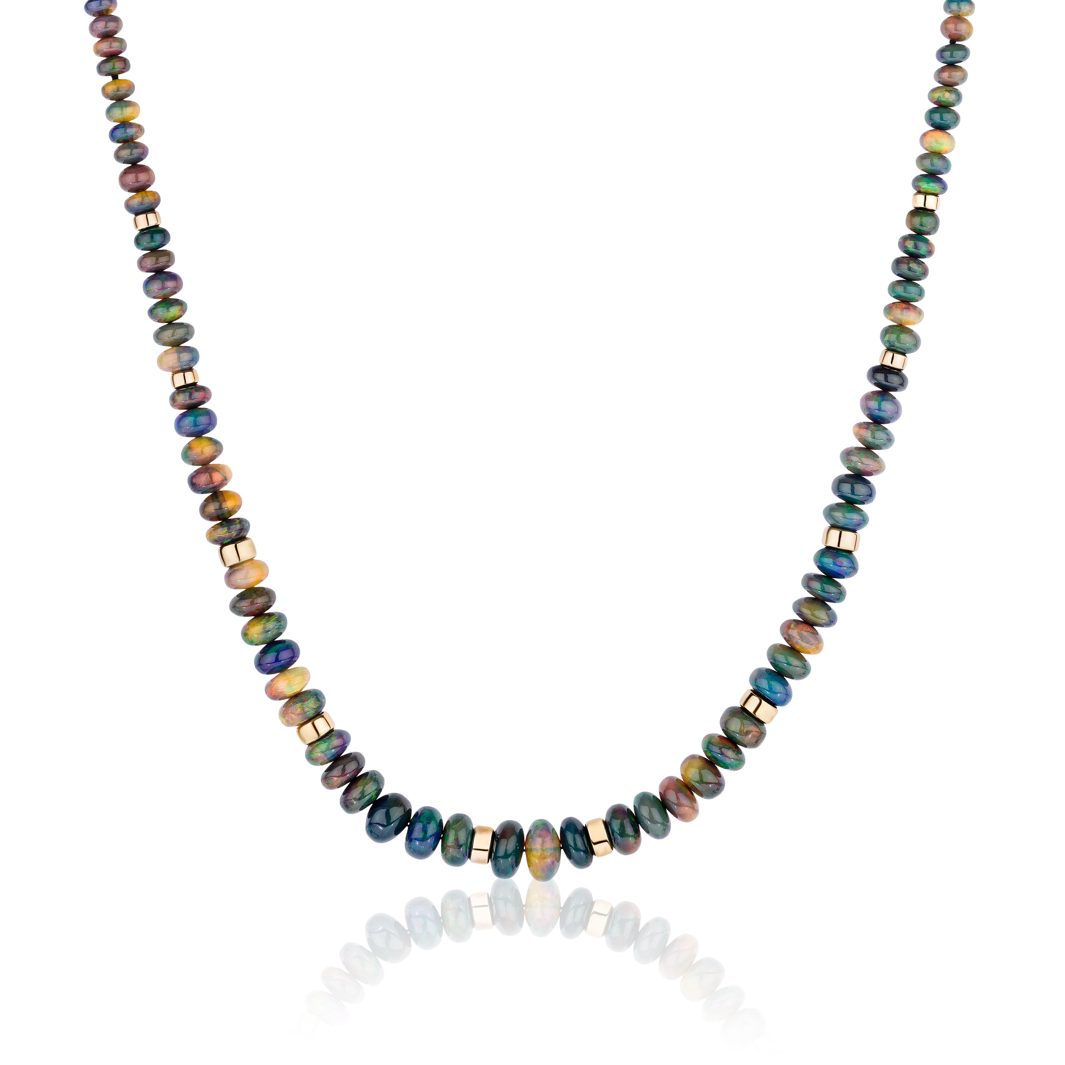 black opal necklace with gold rondelles goshwara tiny gods