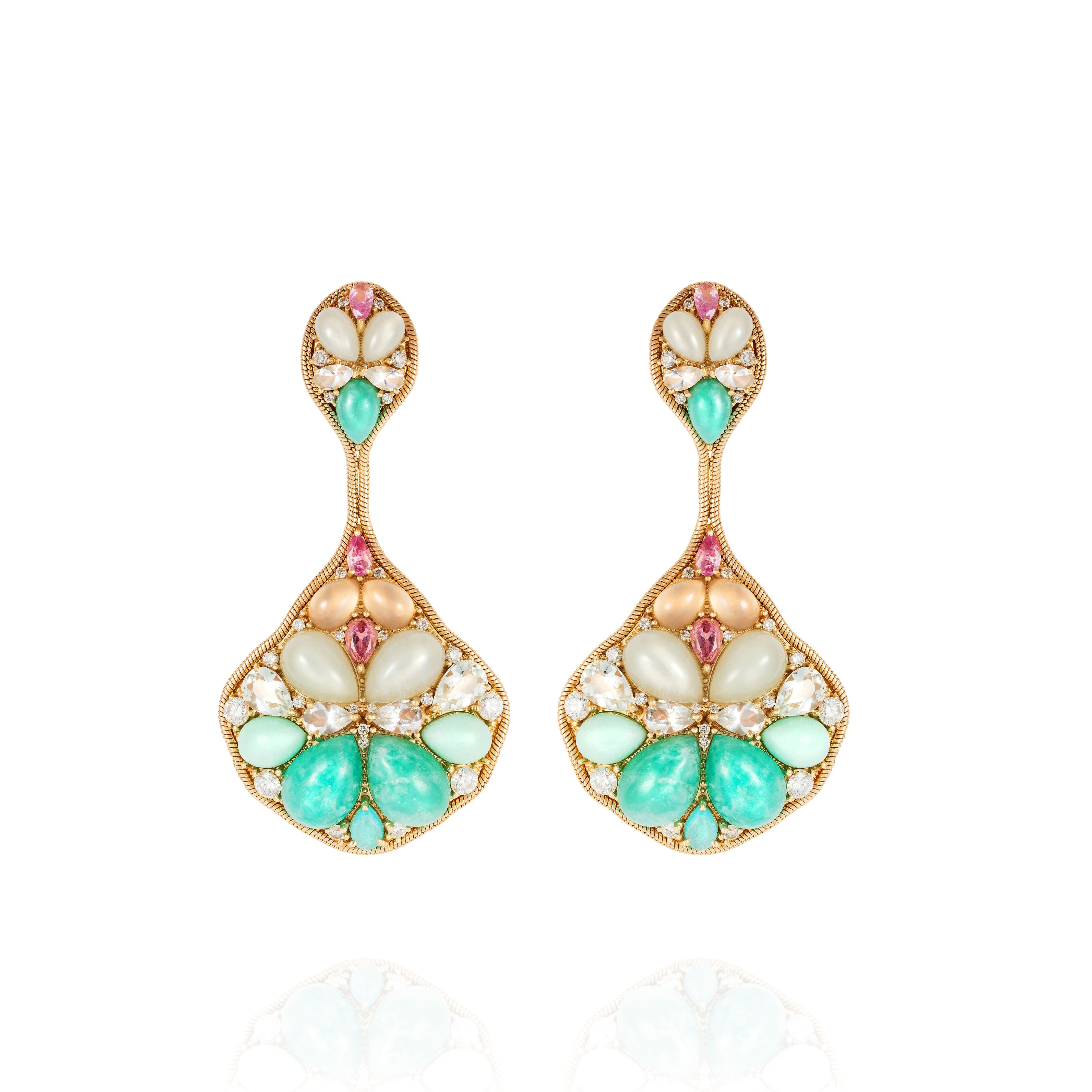 18k yellow gold blossom earrings green by Fernando Jorge Tiny Gods