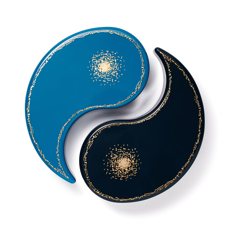 Yin Yang midnight navy and blue lacquer gold inlay jewelry box by Trove Tiny Gods