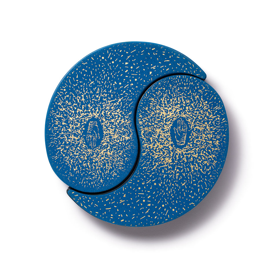 Yin Yang midnight navy and blue lacquer gold inlay jewelry box by Trove Tiny Gods