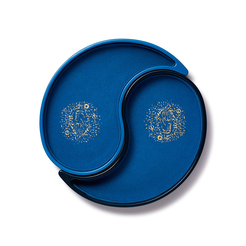 Yin Yang midnight navy and blue lacquer gold inlay jewelry box by Trove Tiny Gods
