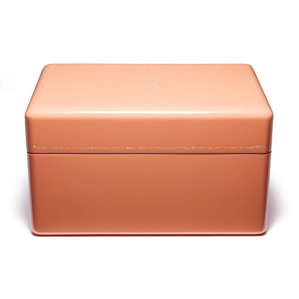 Brass blush pink lacquer jewelry trunk box holder by Trove Tiny Gods