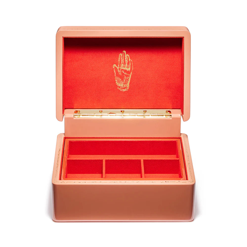 Brass mini blush pink lacquer jewelry box trunk holder for necklaces bracelets rings by Trove Tiny Gods