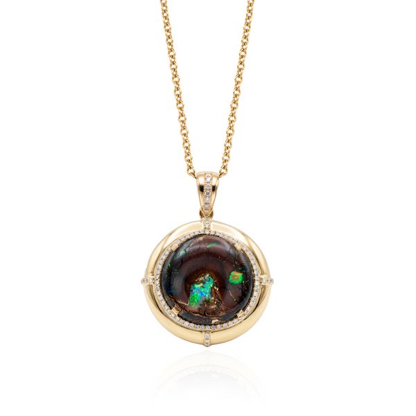 brown opal and diamonds pendant necklace in yellow gold by goshwara tiny gods