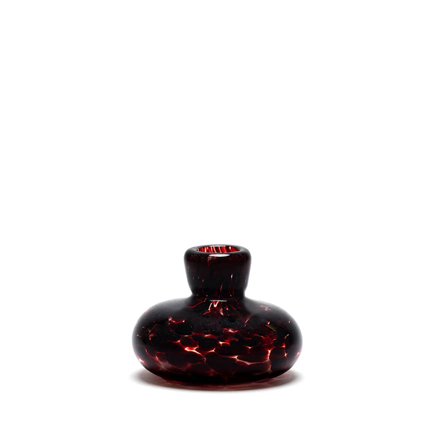 Burgundy transparent hand blown glass vase flower bud taper candle holder Paul Arnhold tiny gods