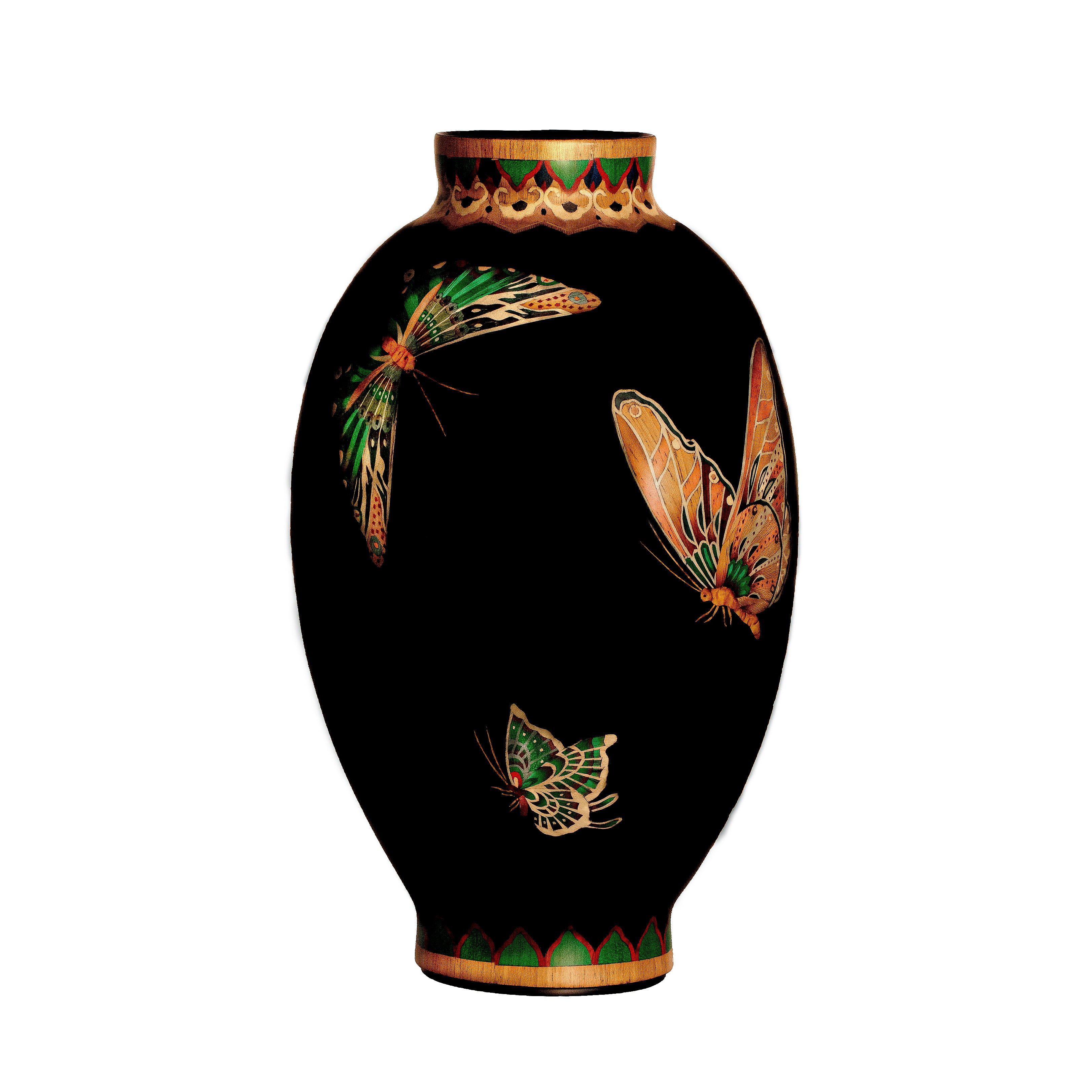 black wood marquetry butterfly vase by Silvia Furmanovich Tiny Gods