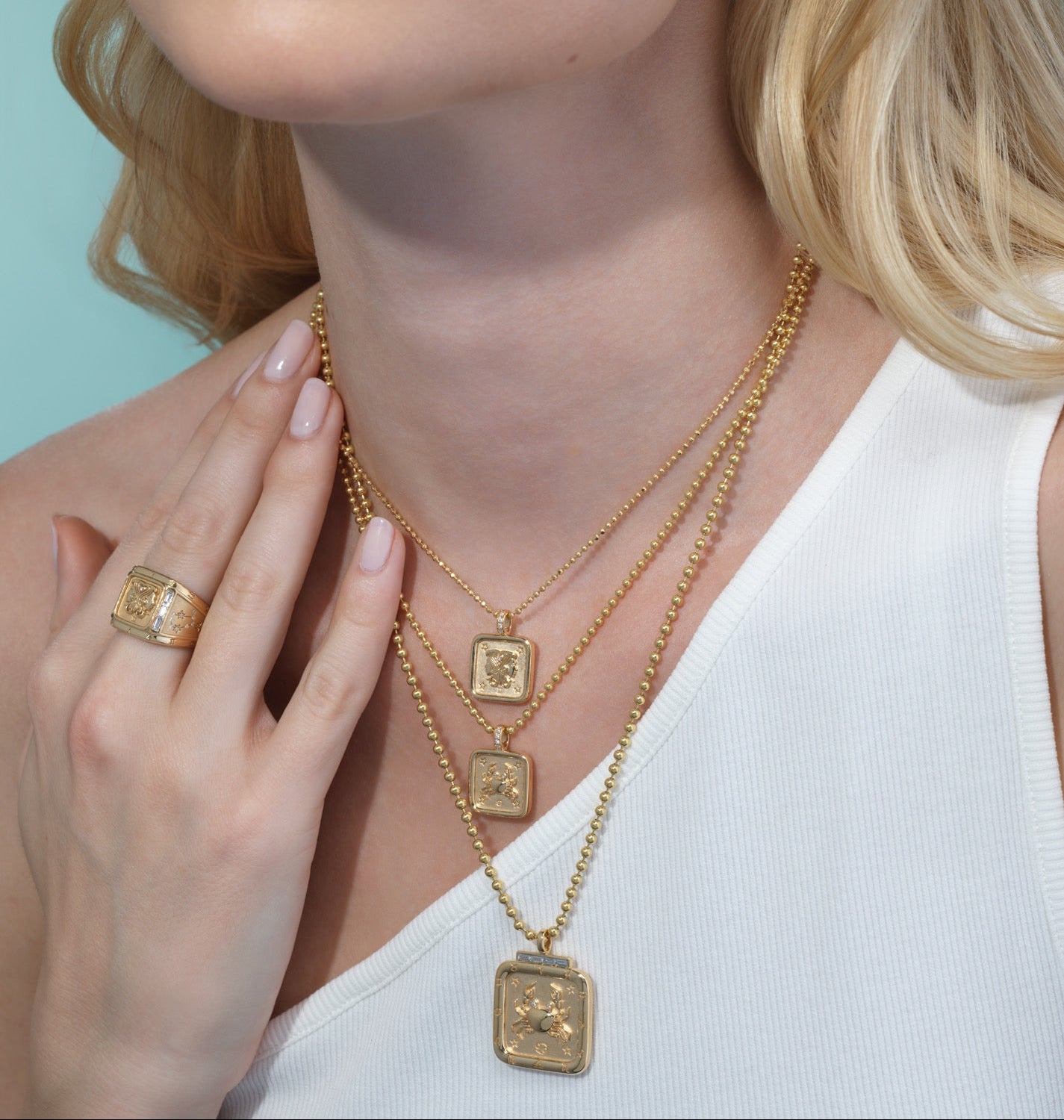 18k yellow gold diamond zodiac cancer crab pendant square charm by sorellina Tiny Gods