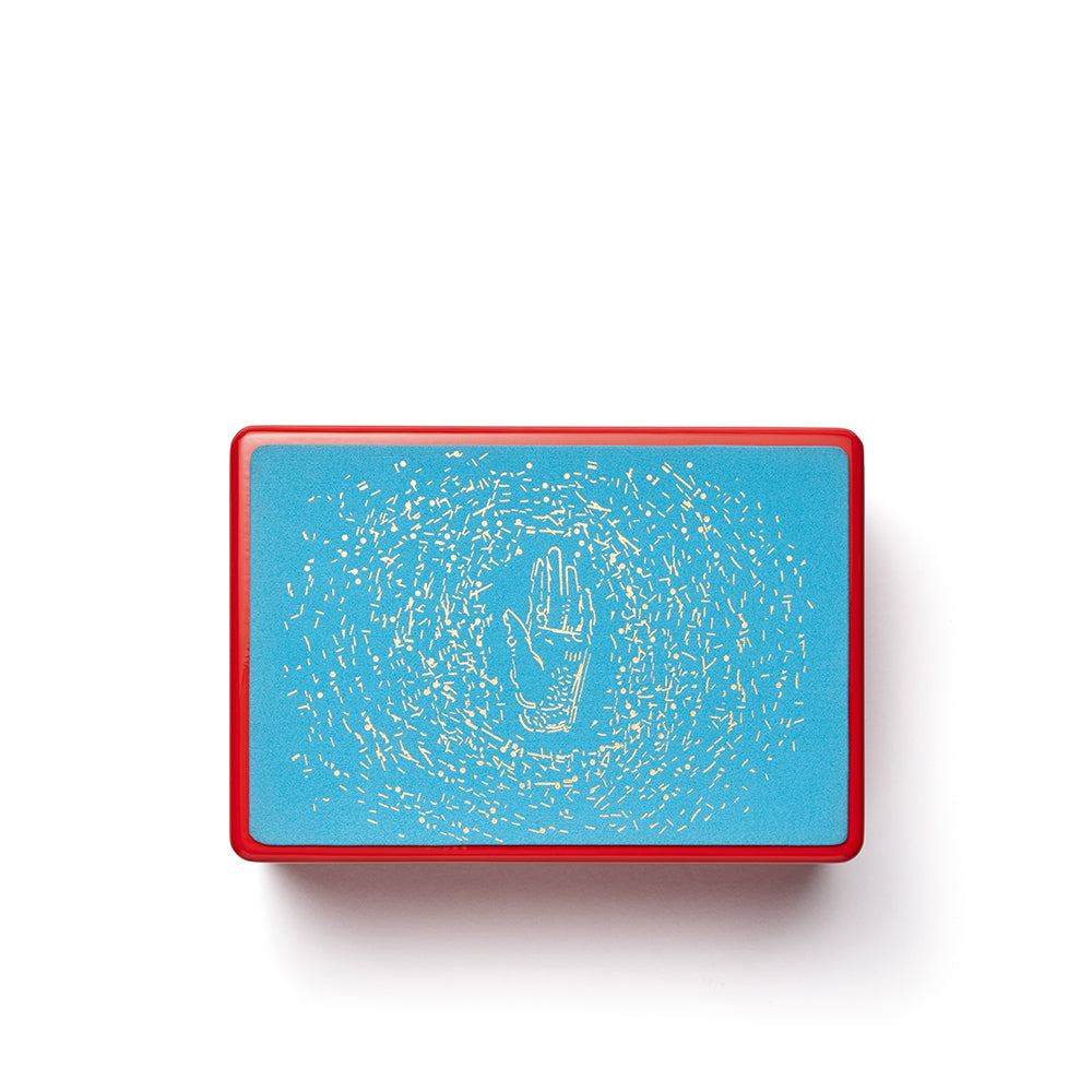 Brass mini trove trunk jewelry box with candy apple red and teal aqua blue interior Tiny Gods