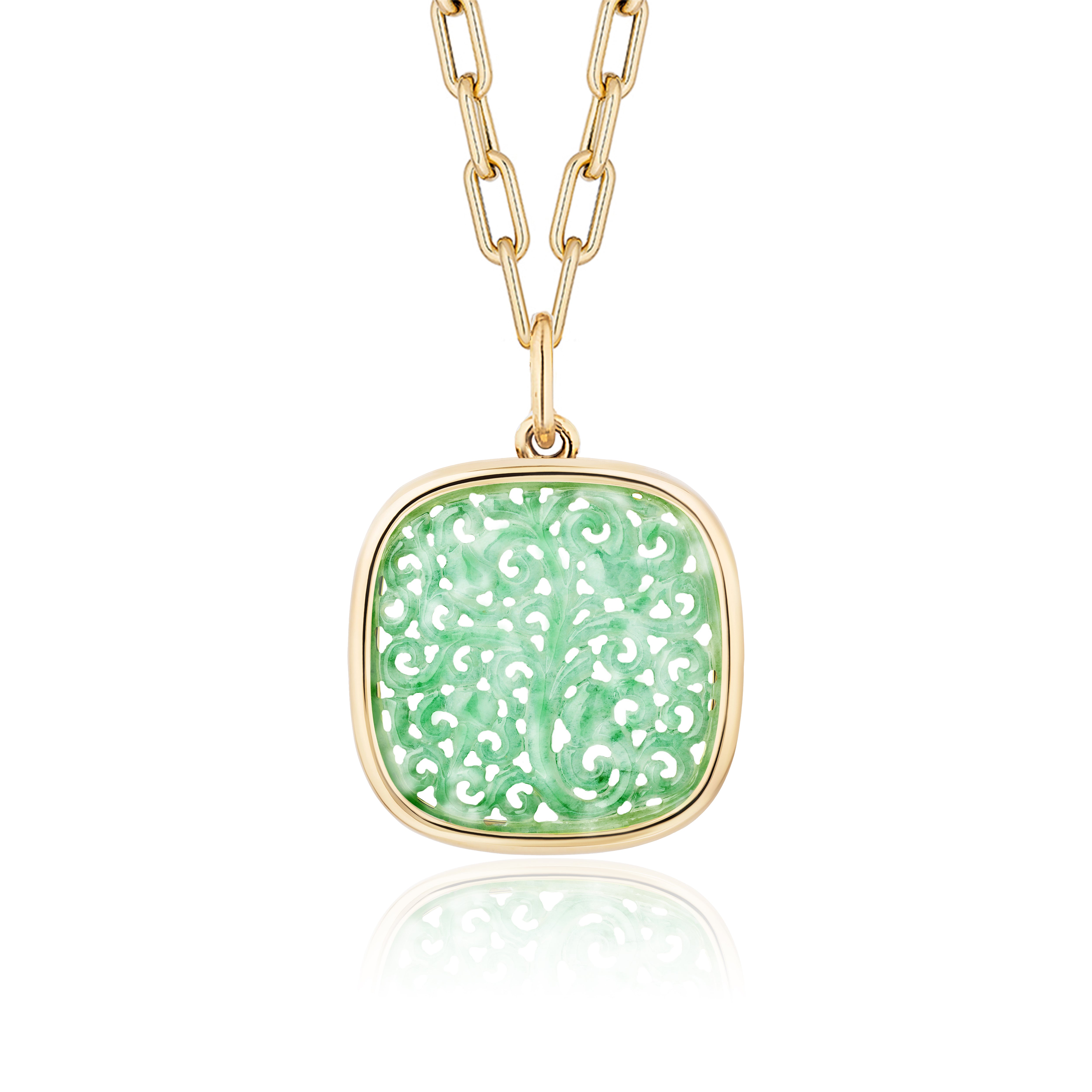 carved jade cushion pendant 18k yellow gold necklace goshwara tiny gods