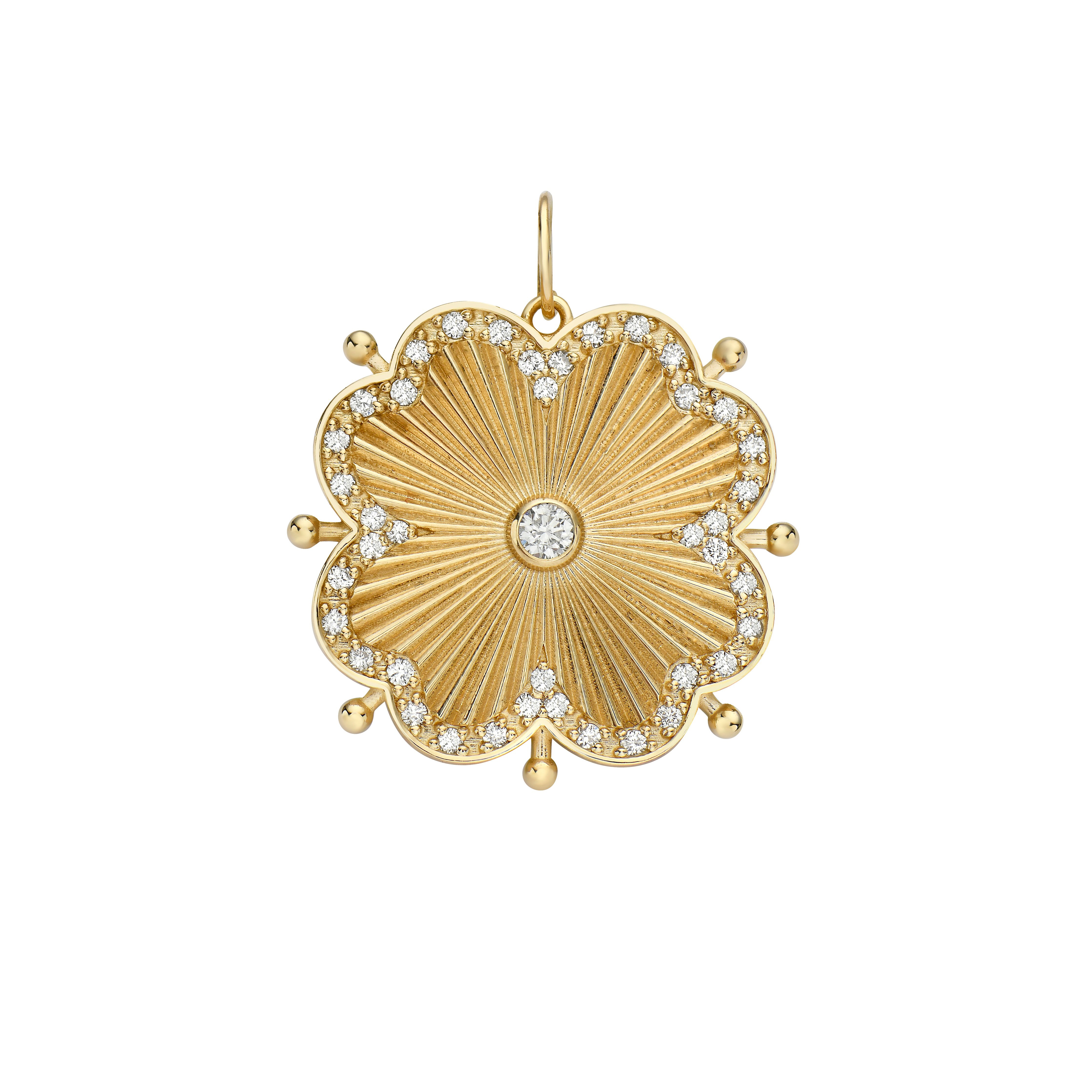 ribbed clover foundrae charm cassandane 14k yellow gold pendant lionheart Tiny gods