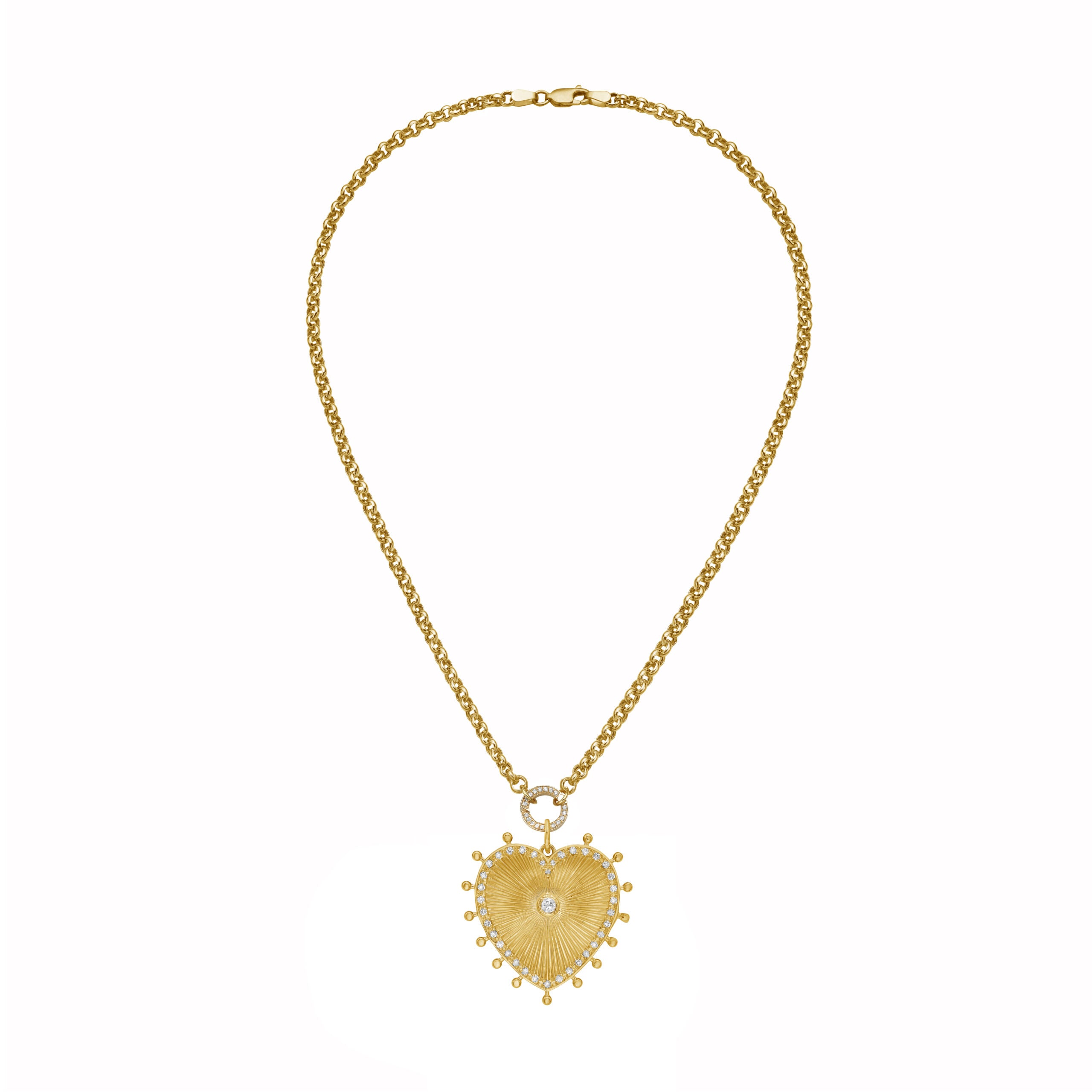 14k yellow gold cassandane large diamond heart medallion chain necklace by Lionheart Tiny Gods
