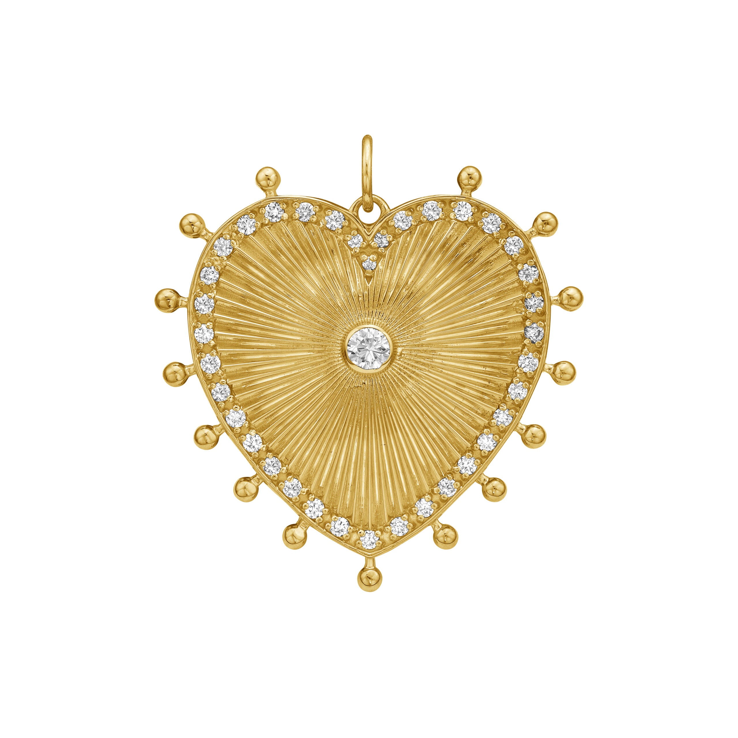 14k yellow gold cassandane large diamond heart medallion pendant by Lionheart Tiny Gods