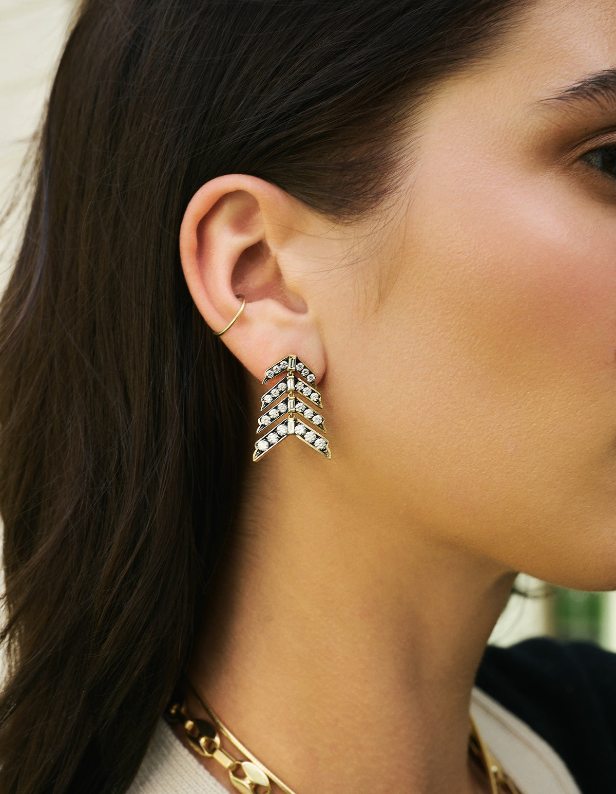 18k yellow gold diamond and black rhodium arrow dangle earrings love + strength = victory earrings by circa 1700 Tiny Gods