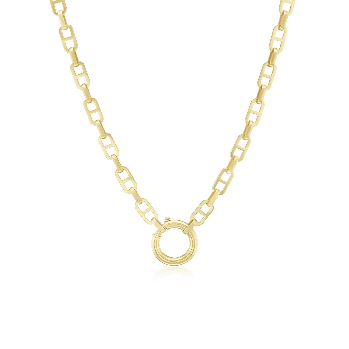 18k yellow gold Mariner Flat Link Chain Necklace by circa 1700 with enhancer bale clasp for adding pendants and charms