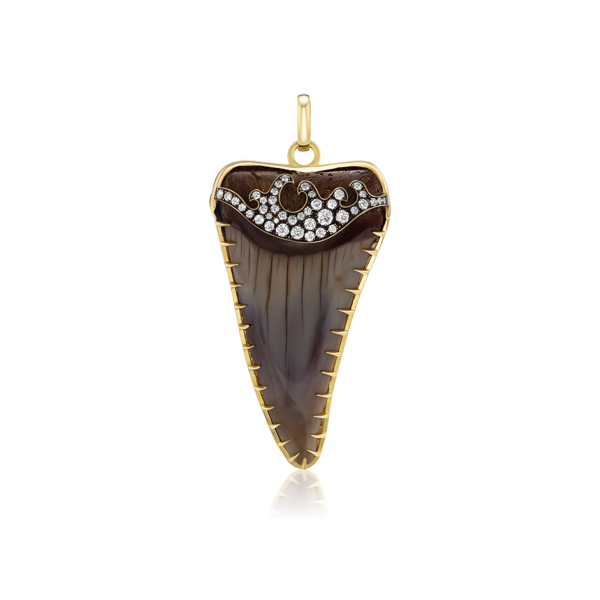 18k yellow gold and Fossilized Shark Tooth Pendant with Diamonds by Circa 1700 charm