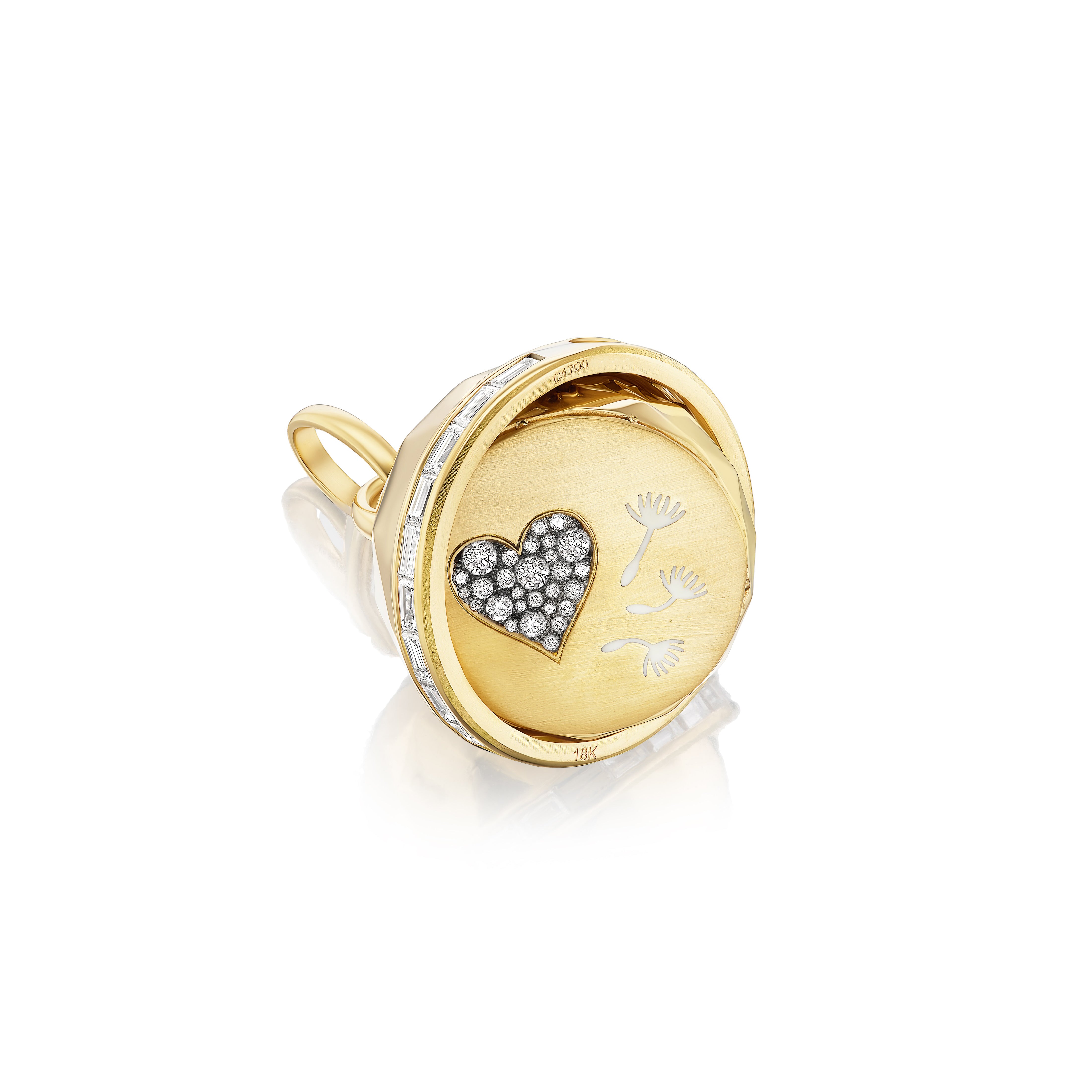 18k yellow gold diamond baguette round orb spinning charm with secret message on the inside pendant by Circa 1700 Tiny Gods