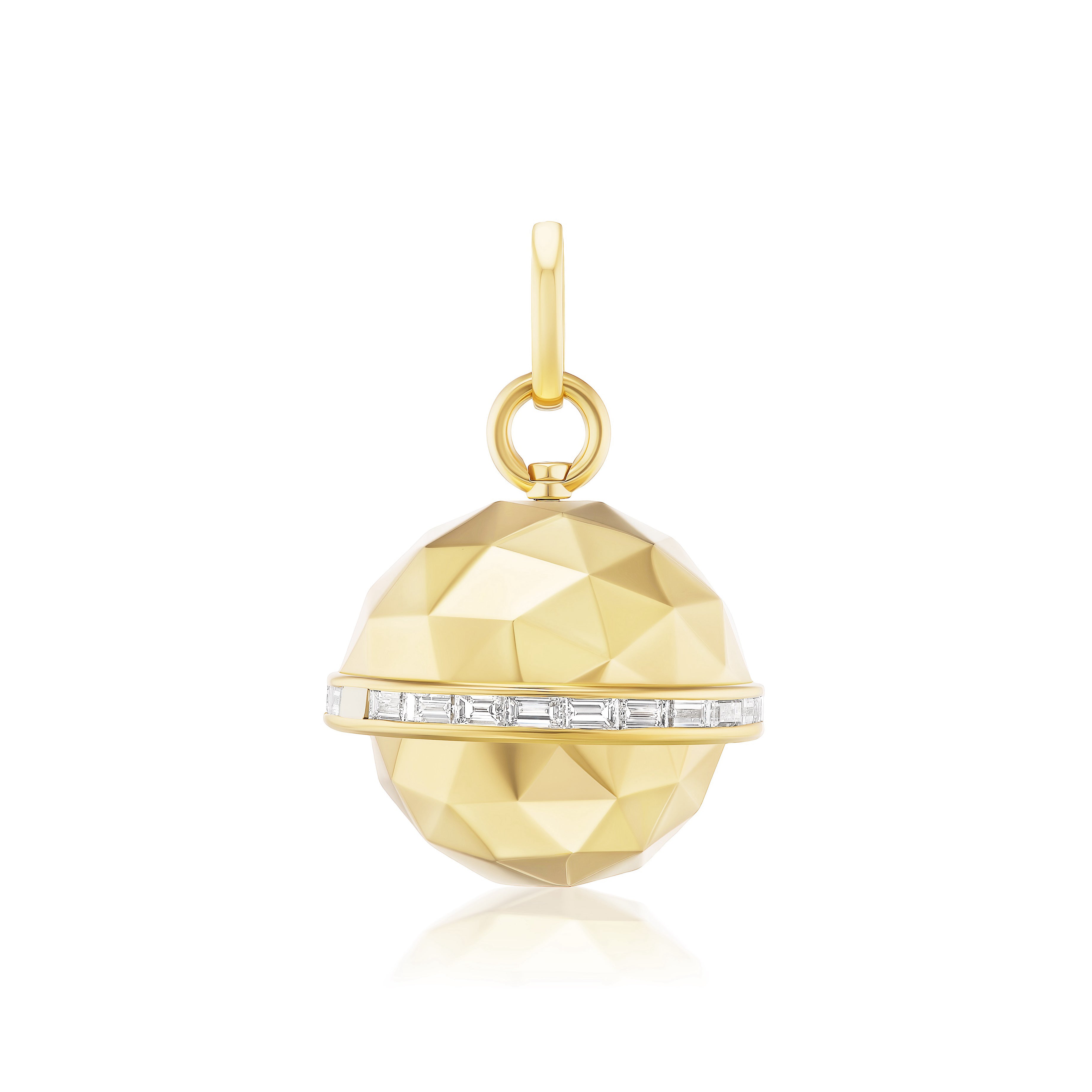 18k yellow gold diamond baguette round orb spinning charm with secret message on the inside pendant by Circa 1700 Tiny Gods