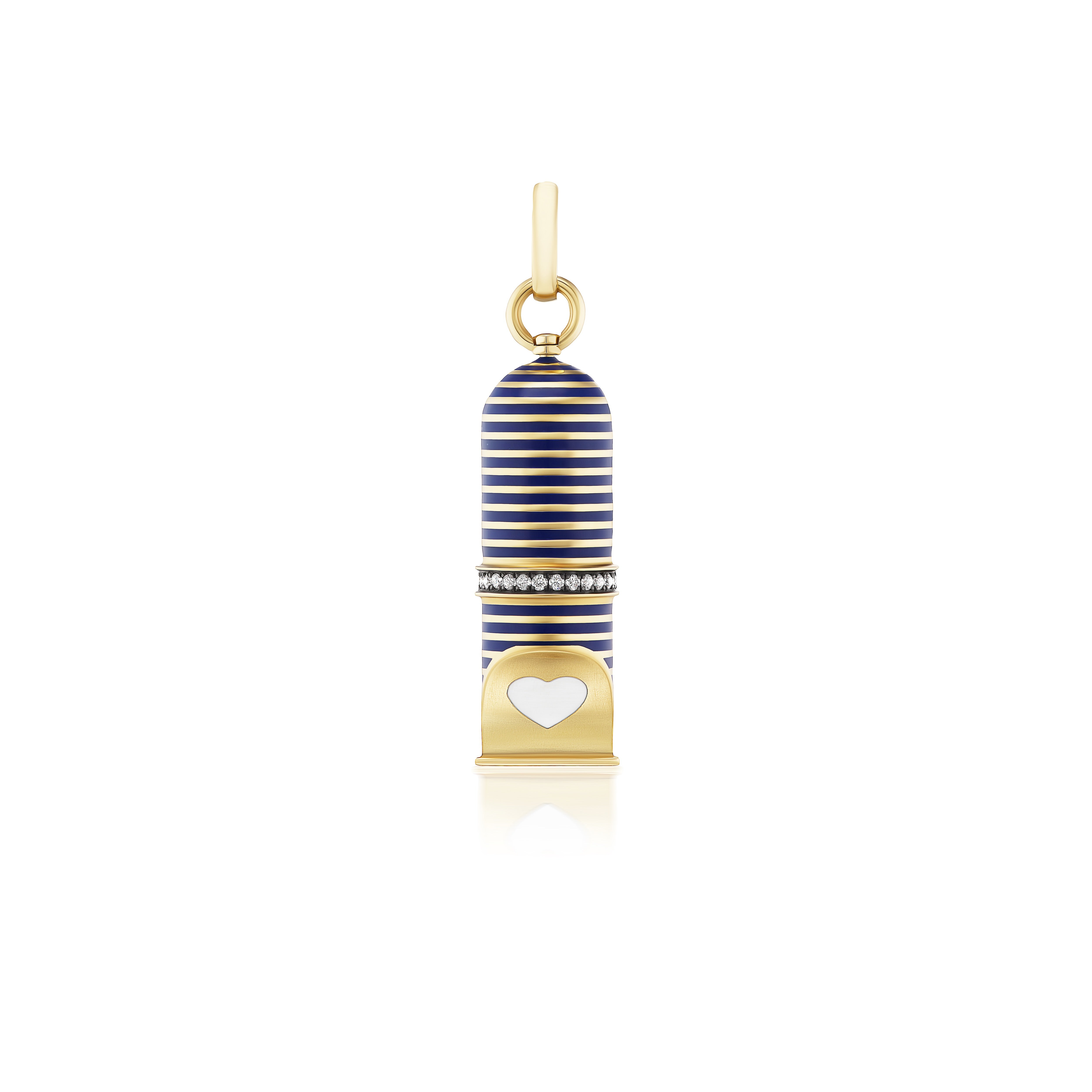 18k yellow gold blue enamel striped whistle pendant talisman white enamel heart blow statement pendant by Circa 1700 Tiny Gods