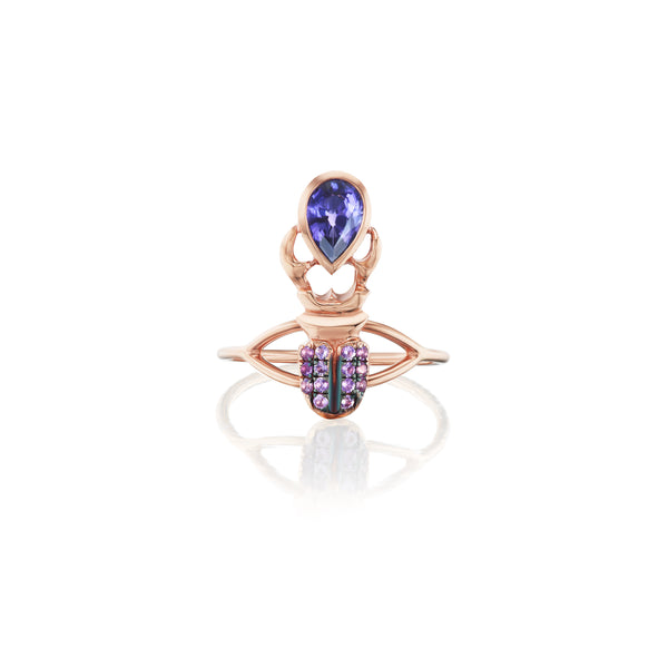 18k rose gold bug beetle Purple Sapphire Khepri Ring by Daniela Villegas tiny gods