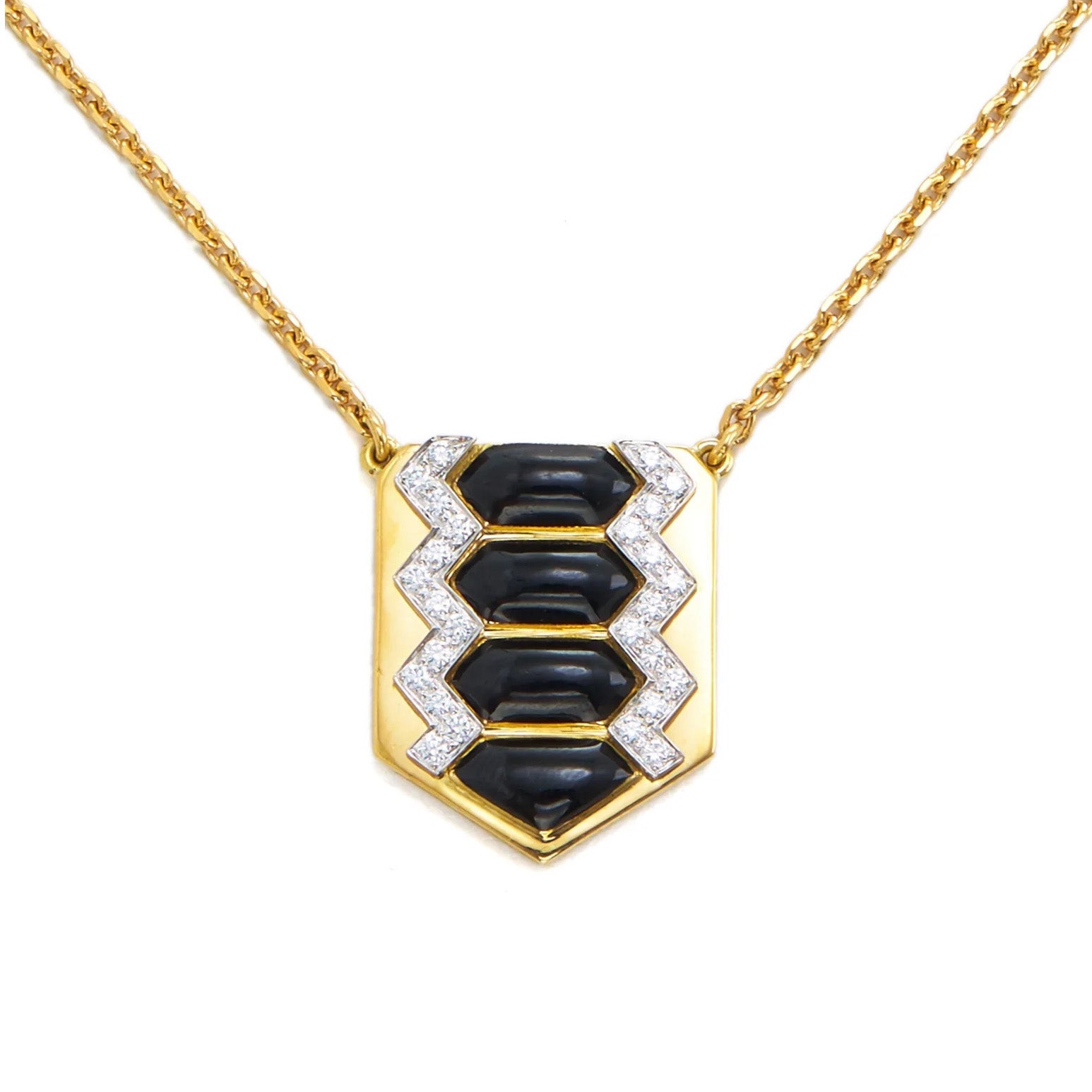 David webb shield pendant diamond black enamel tiny gods