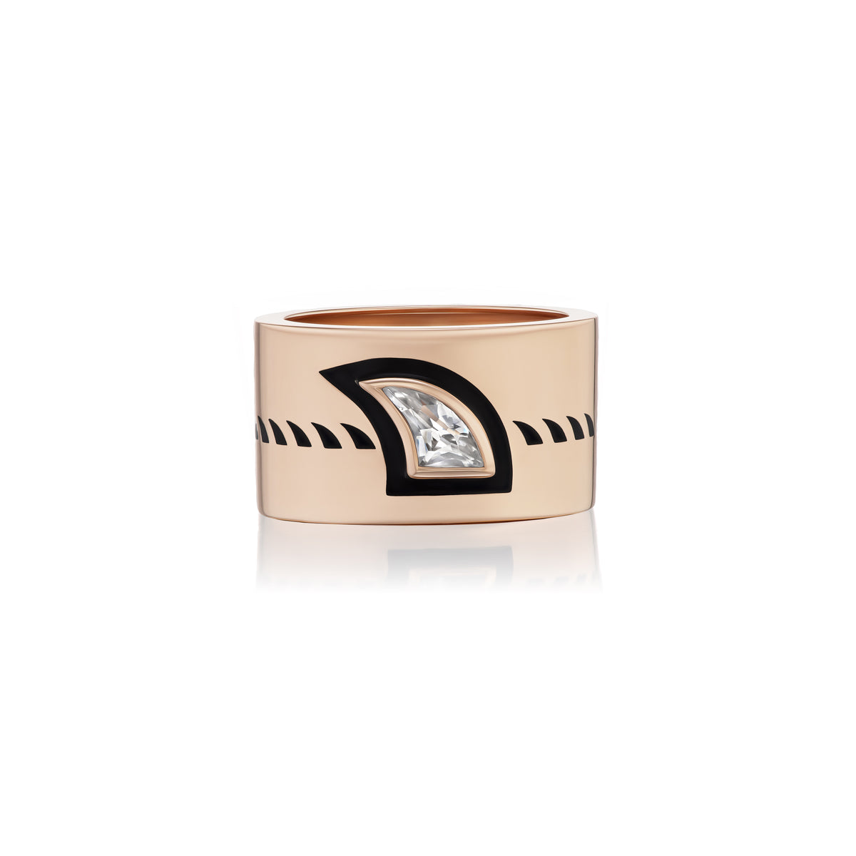 18k rose gold diamond shark fin cigar pinky ring with black enamel tapered ring by Dezso Tiny Gods
