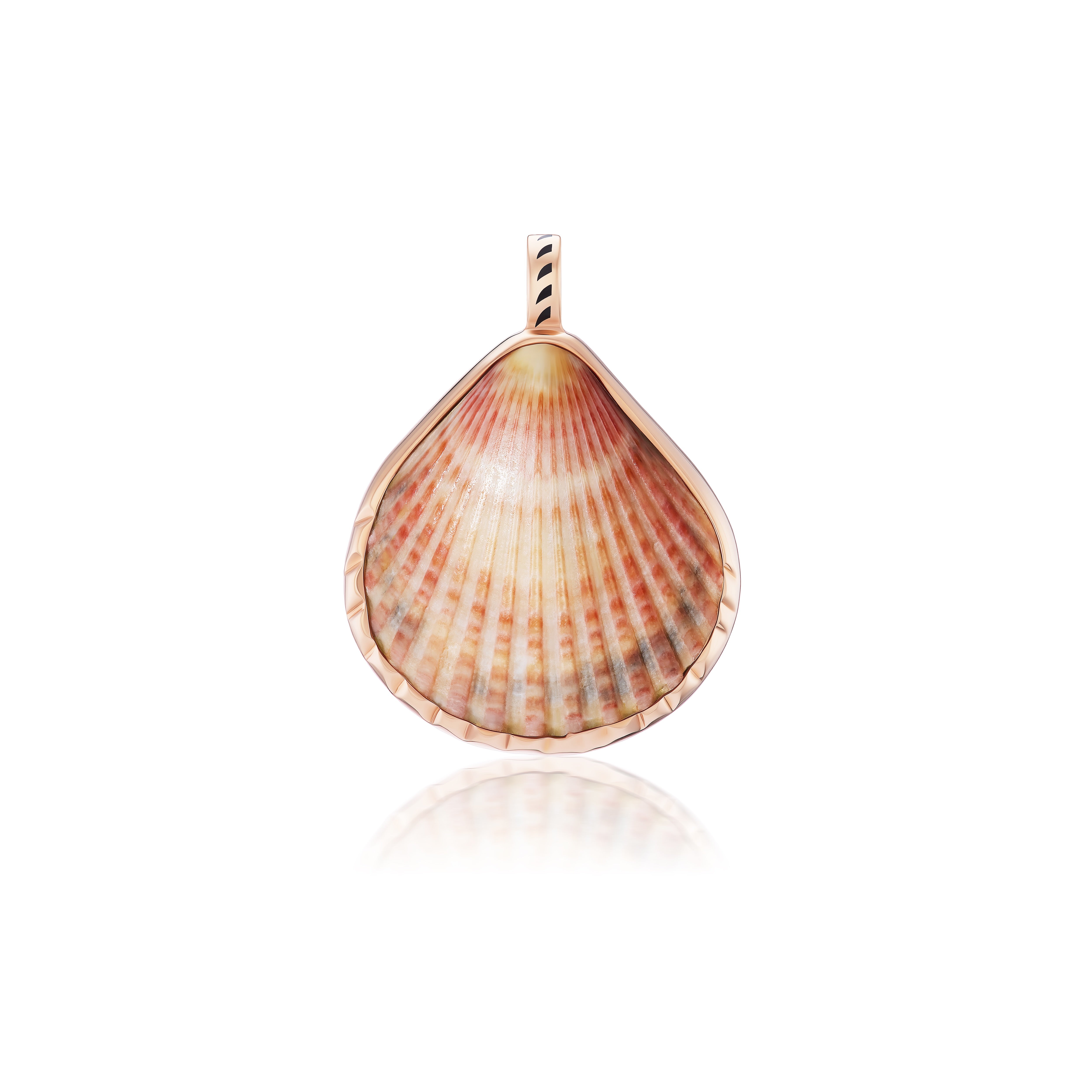18k rose gold grande clam shell pendant black fin enamel Sara Beltran Dezso Tiny Gods