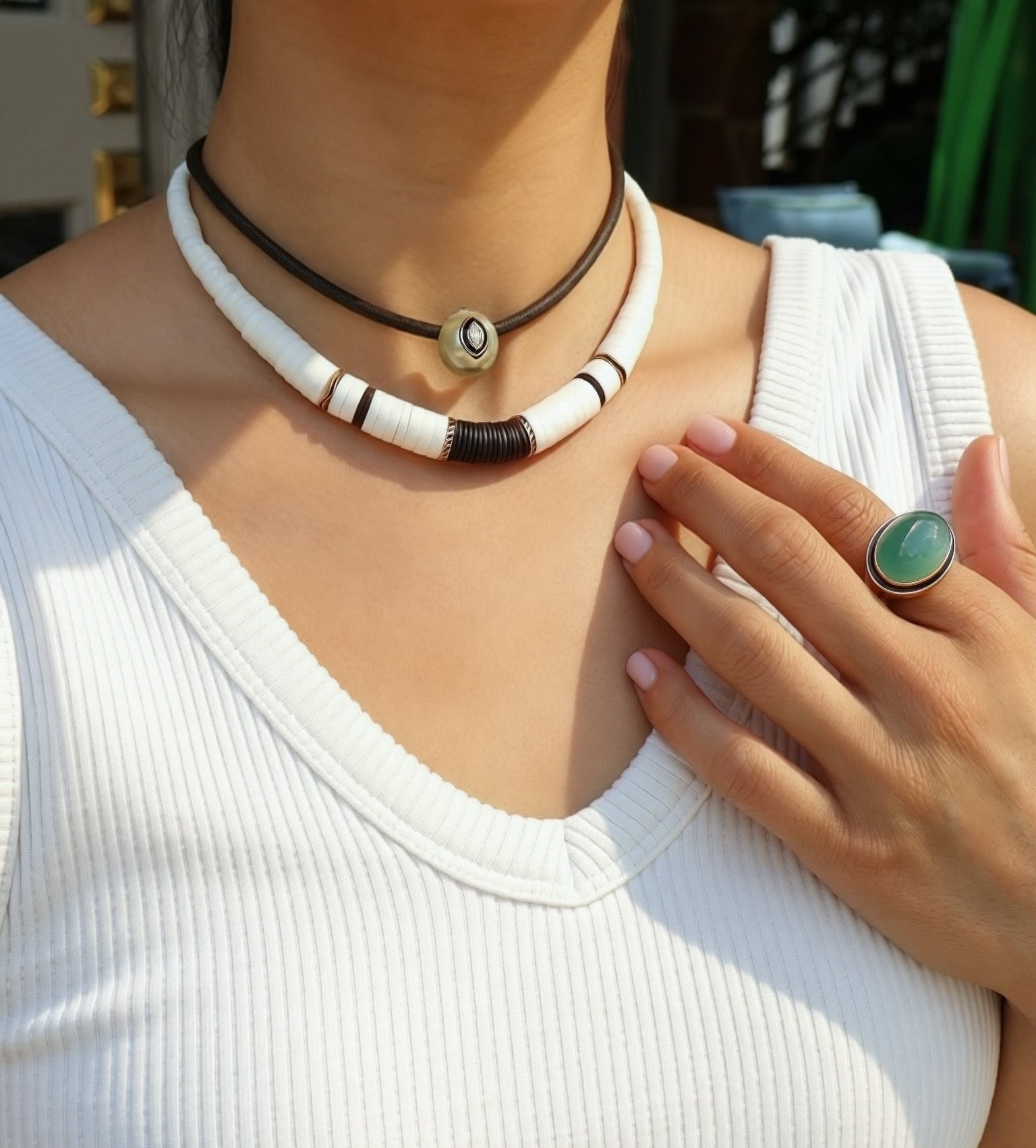 18k rose gold marquise diamond black enamel pearl pendant cord necklace by Dezso Tiny Gods