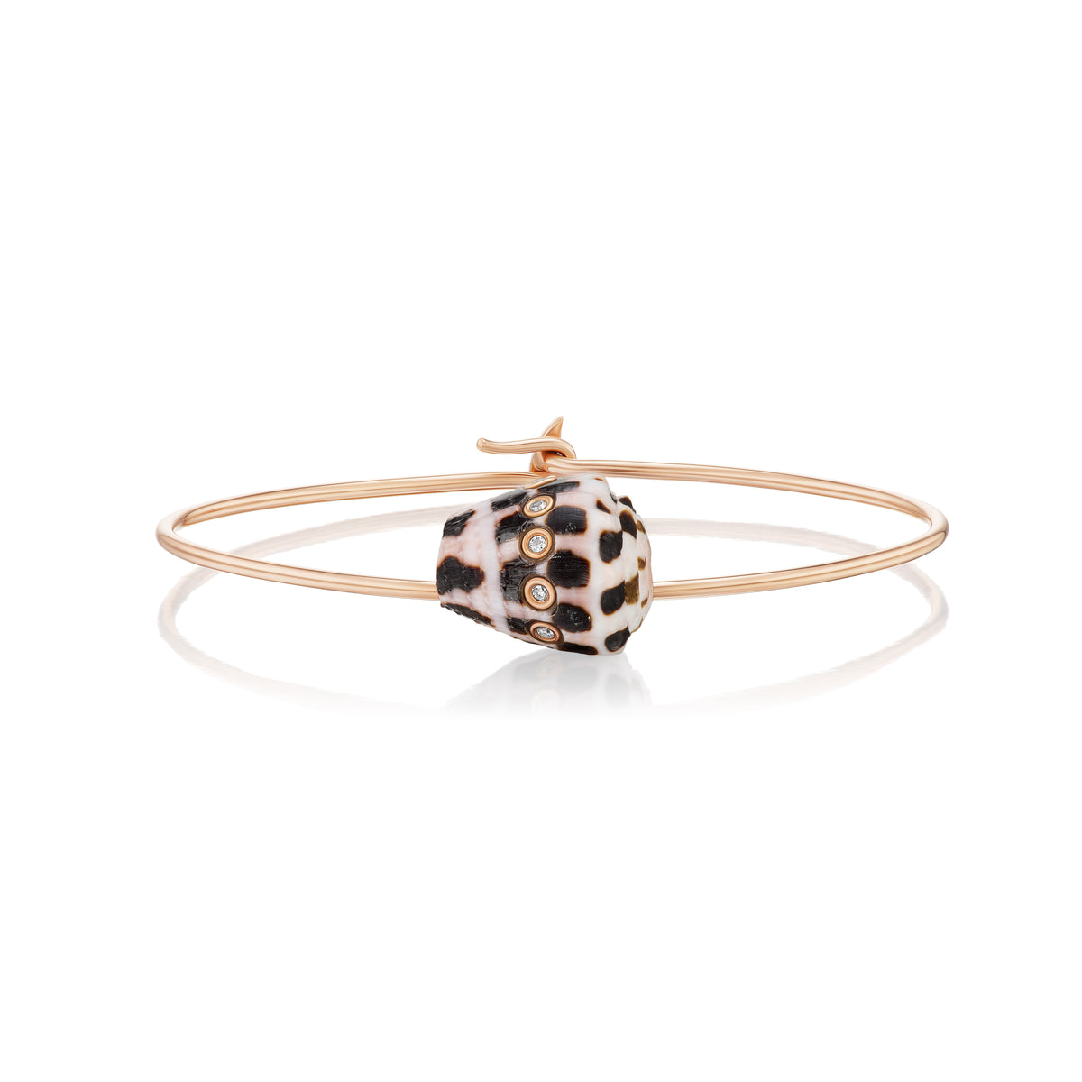 18k rose gold diamond brown and white petite conus shell on wave wire bracelet by Dezso Tiny Gods