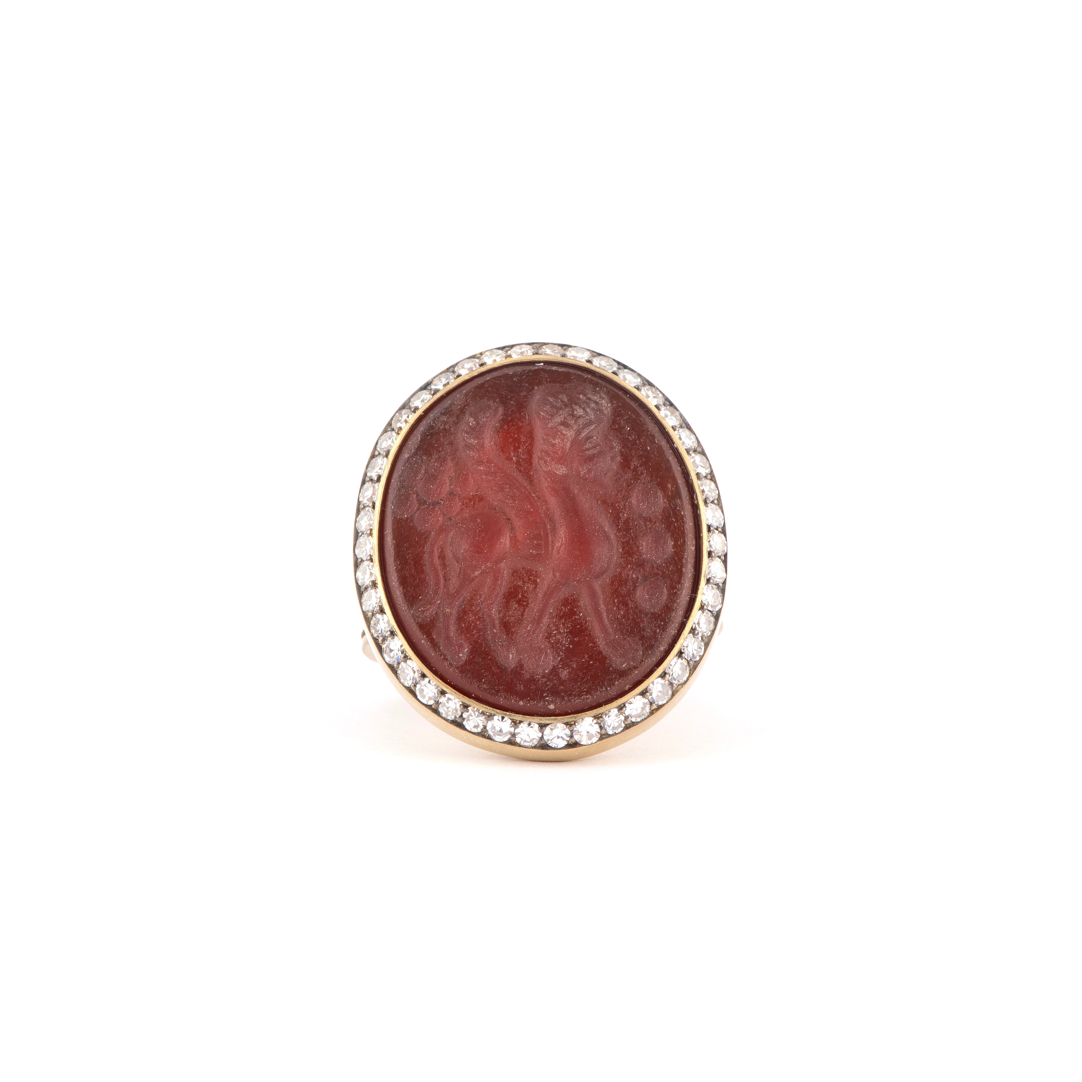 18k yellow gold diamond ancient onyx Mesopotamian seal of lamassu by Sylva & Cie Tiny Gods