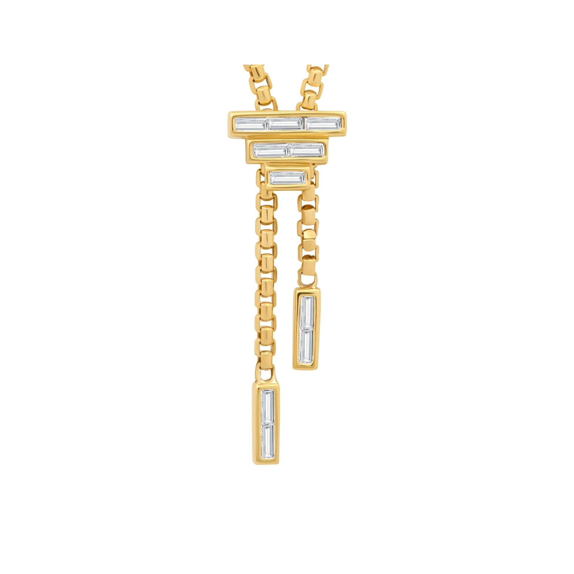 Graziela tiny gods bolo baguette necklace diamonds yellow gold