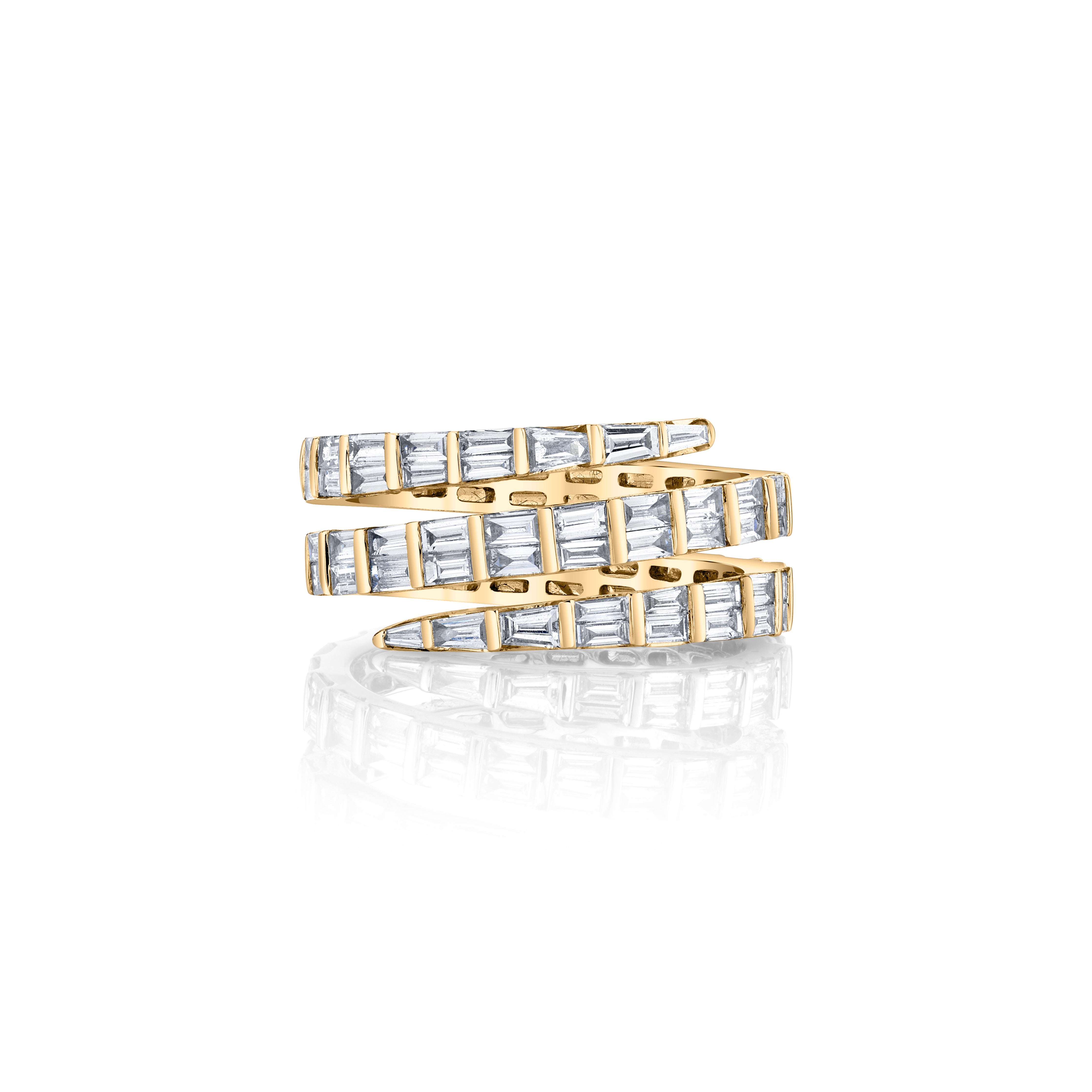 18k yellow gold baguette diamond coil ring by Anita Ko Tiny Gods
