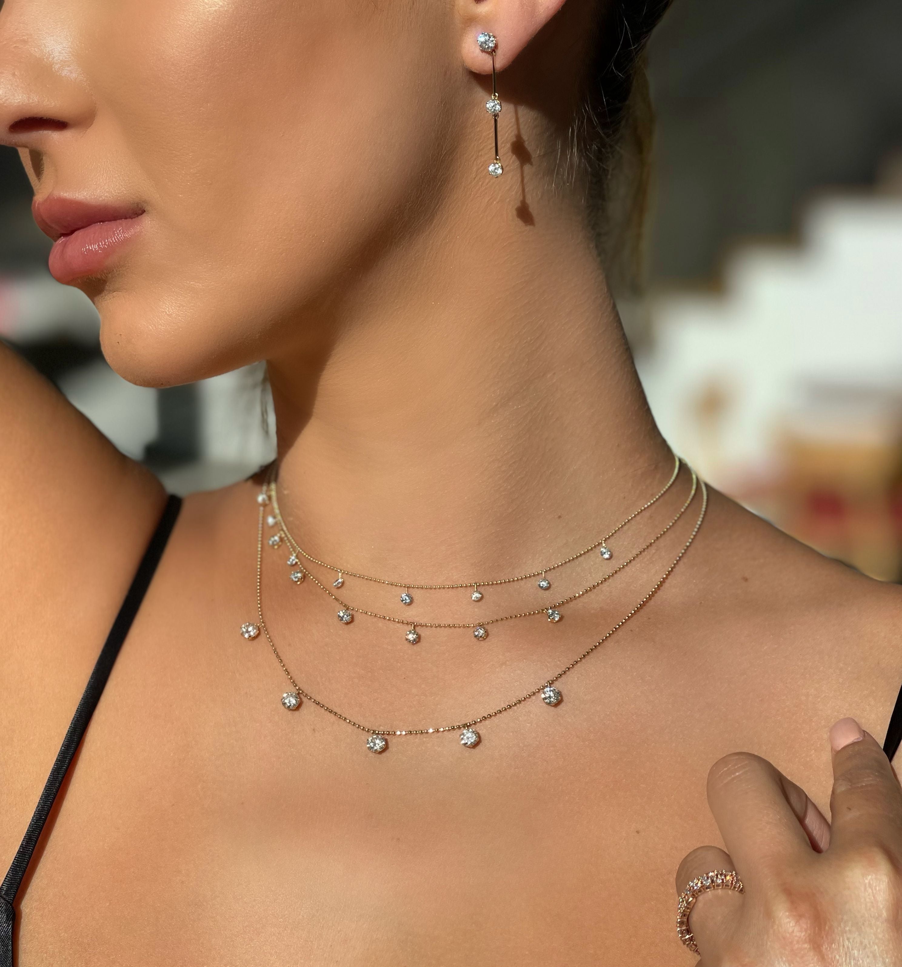 18k yellow gold diamond floating necklace by Graziela Tiny Gods